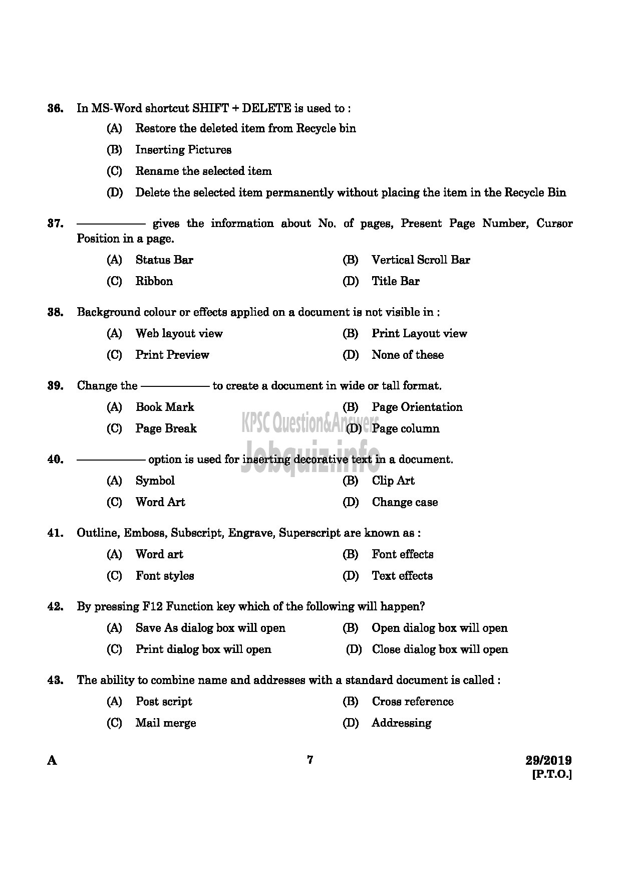 Kerala PSC Question Paper - Typist Grade II Kerala State Development Corporation For SC/ST English -5
