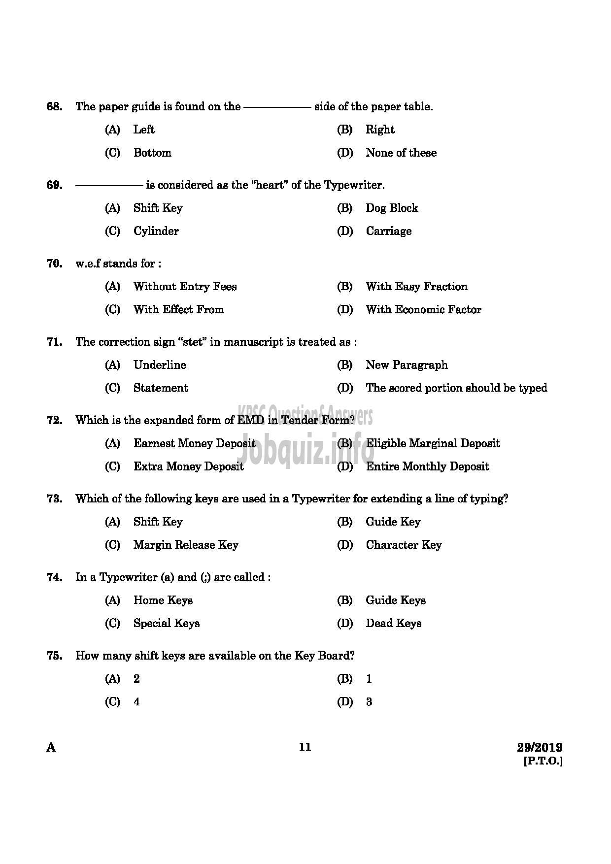 Kerala PSC Question Paper - Typist Grade II Kerala State Development Corporation For SC/ST English -9