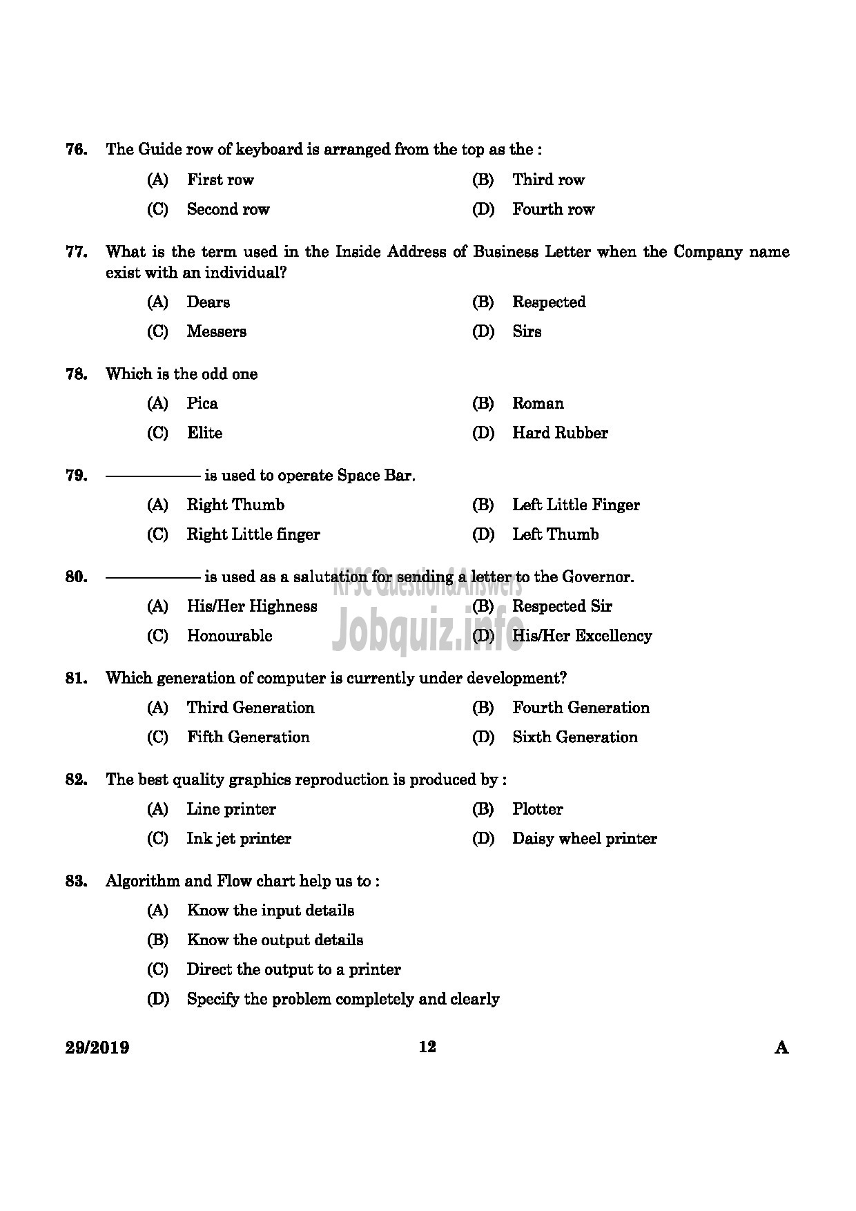 Kerala PSC Question Paper - Typist Grade II Kerala State Development Corporation For SC/ST English -10
