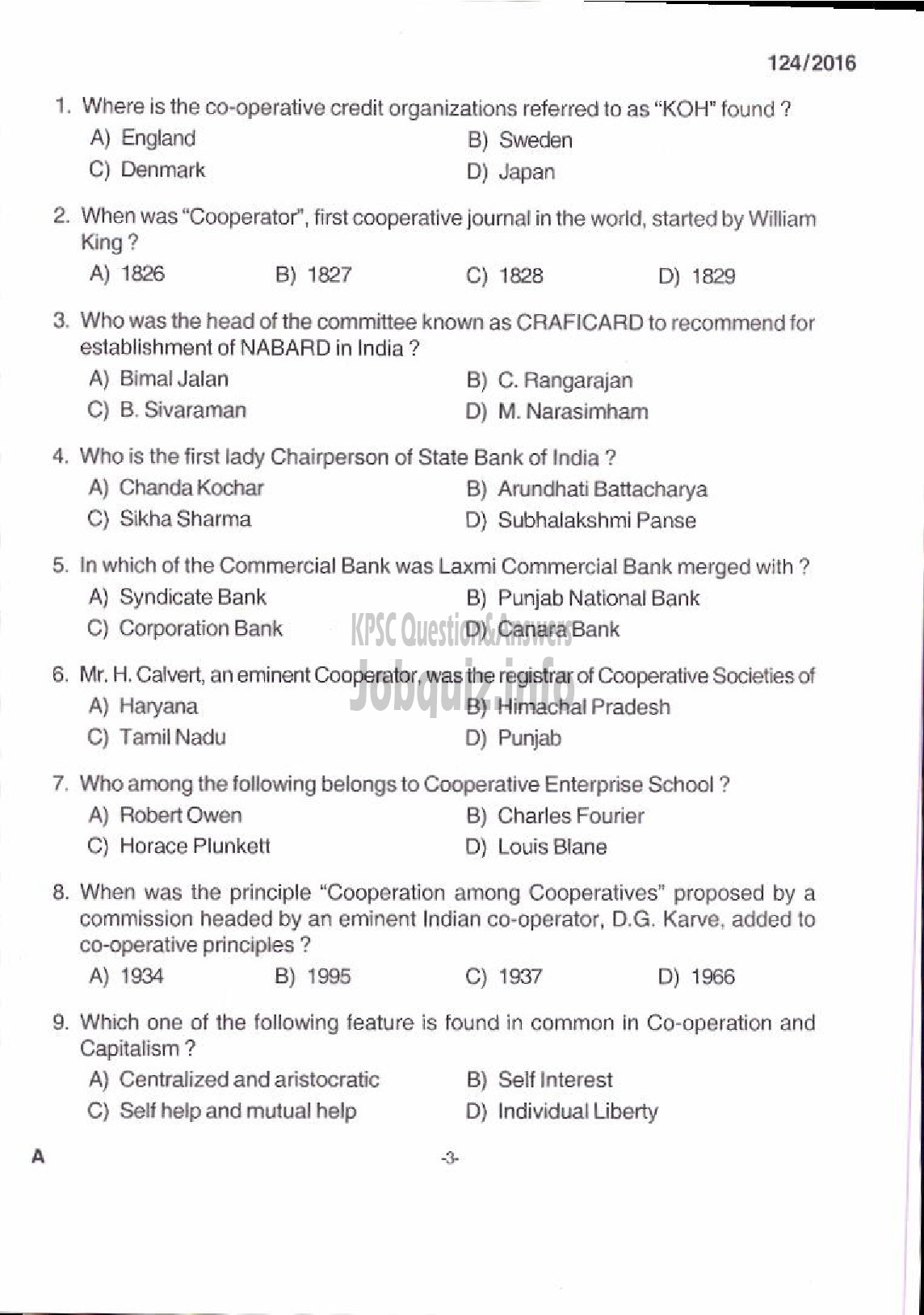 Kerala PSC Question Paper - UNIT MANAGER KSCCF LTD-1