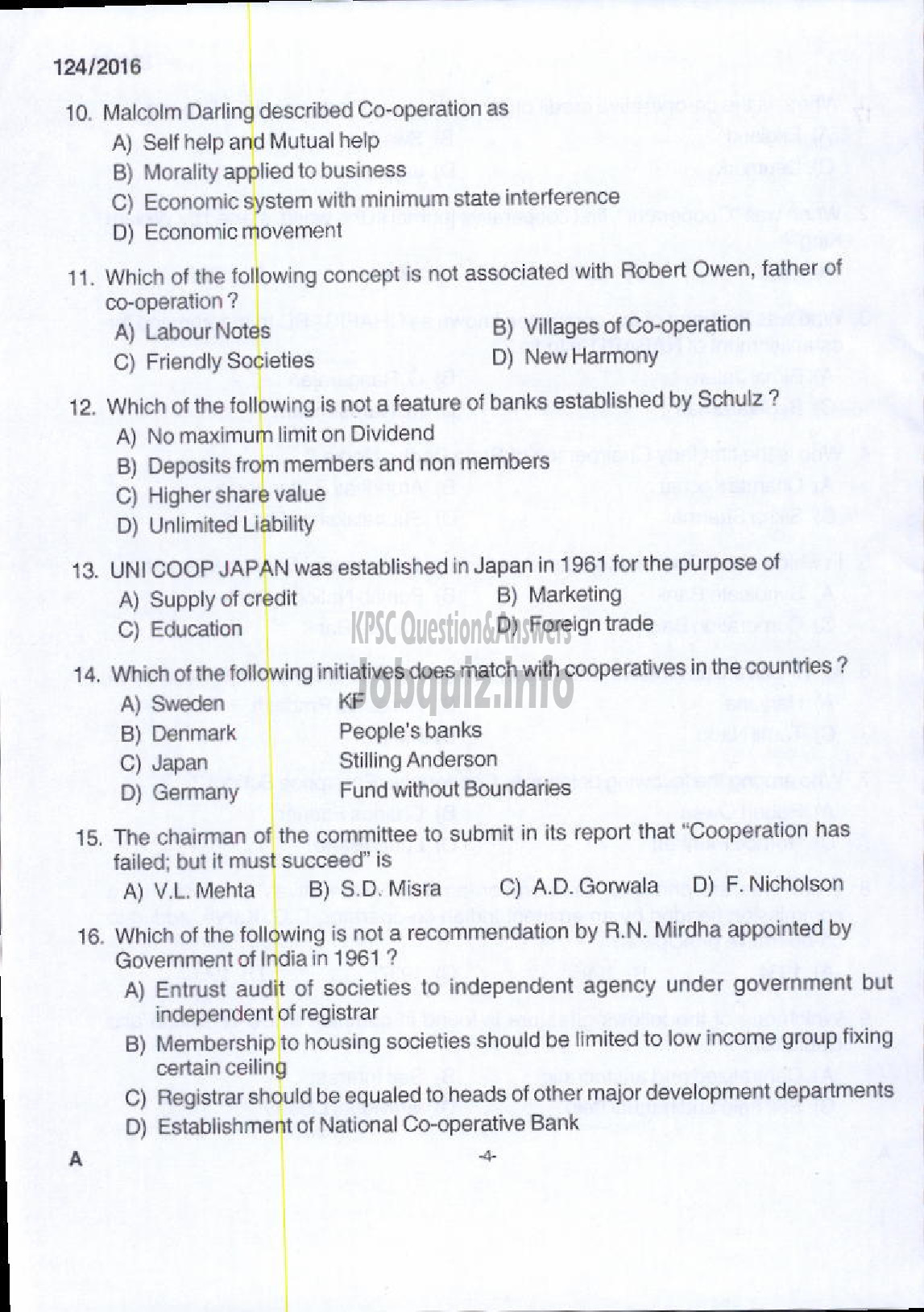 Kerala PSC Question Paper - UNIT MANAGER KSCCF LTD-2