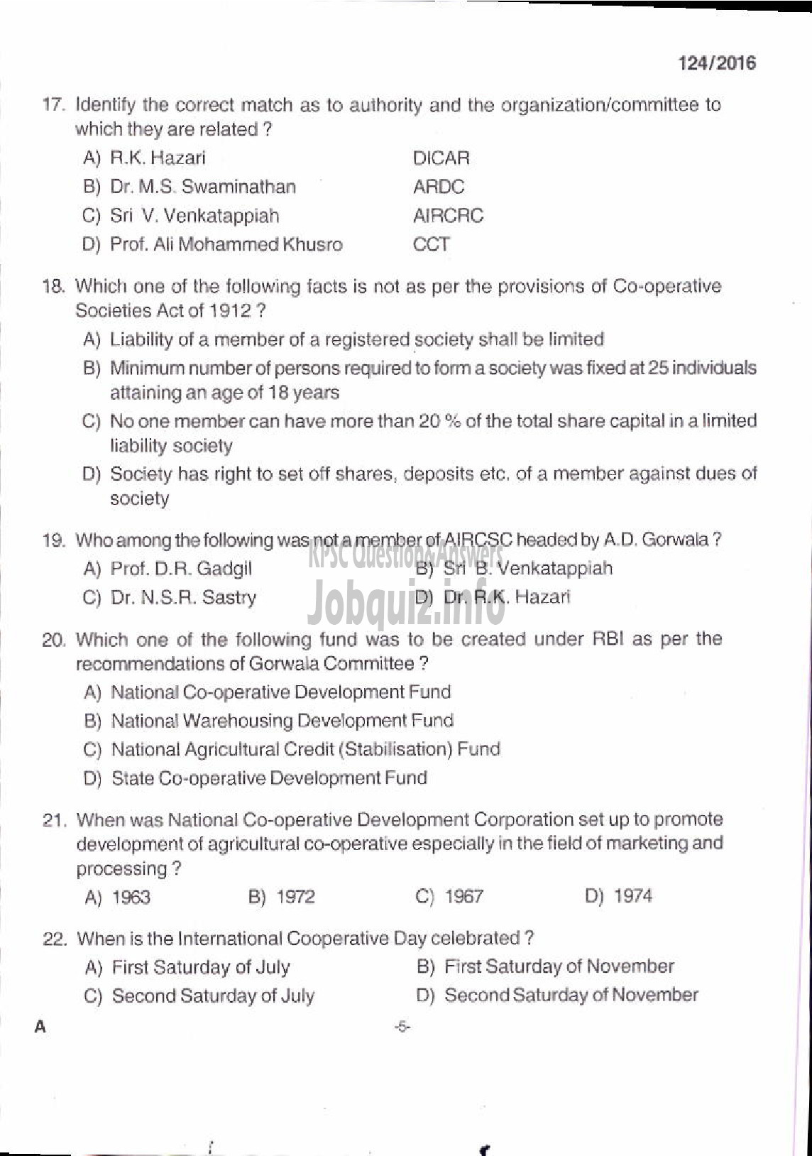 Kerala PSC Question Paper - UNIT MANAGER KSCCF LTD-3