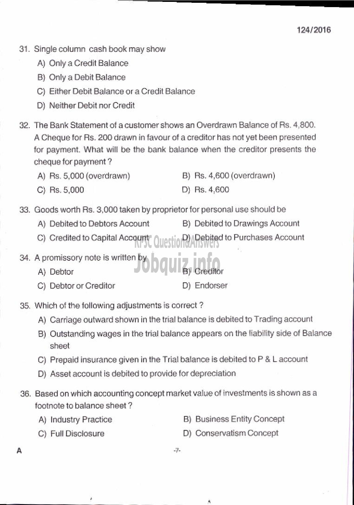 Kerala PSC Question Paper - UNIT MANAGER KSCCF LTD-5