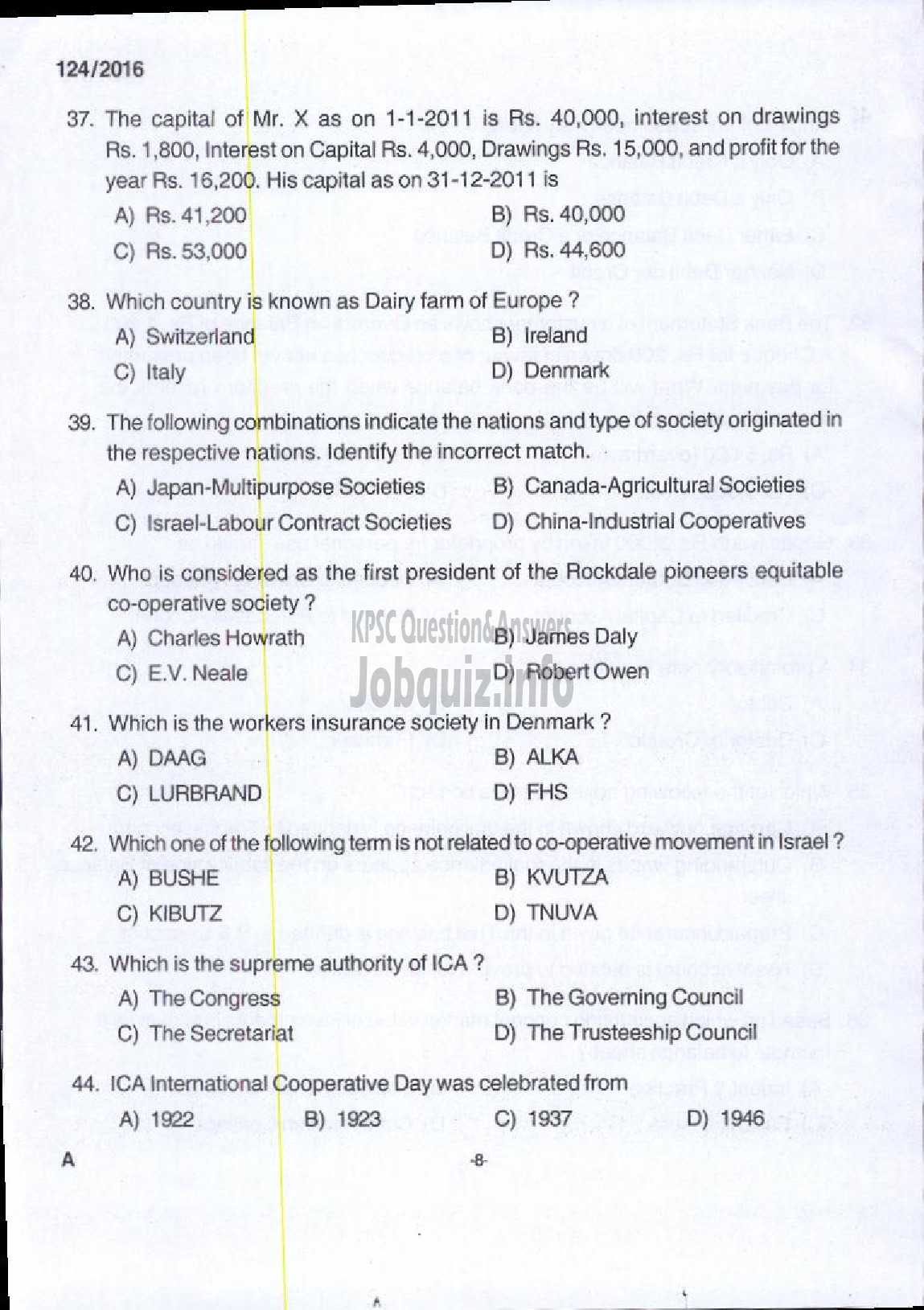 Kerala PSC Question Paper - UNIT MANAGER KSCCF LTD-6