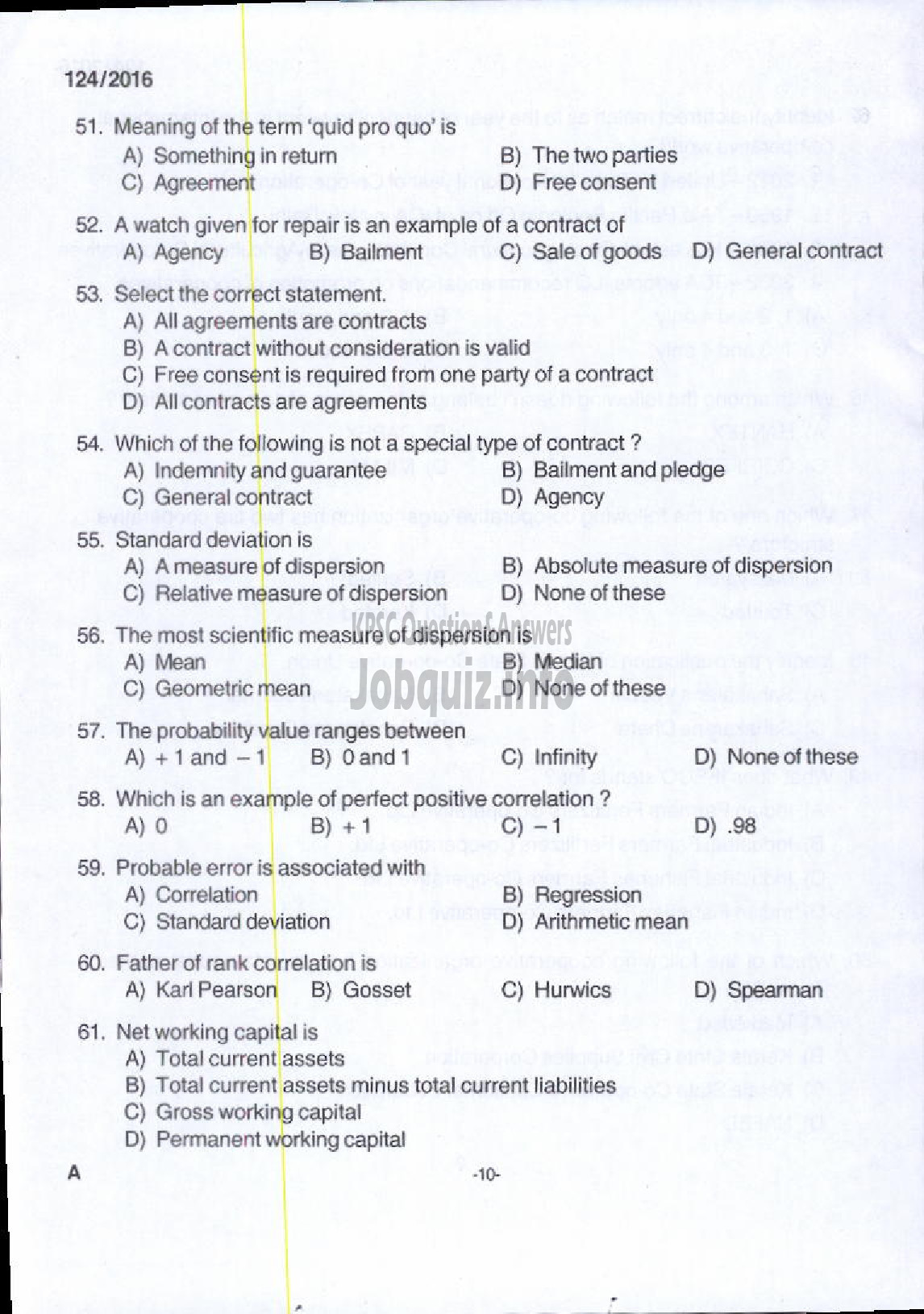 Kerala PSC Question Paper - UNIT MANAGER KSCCF LTD-8