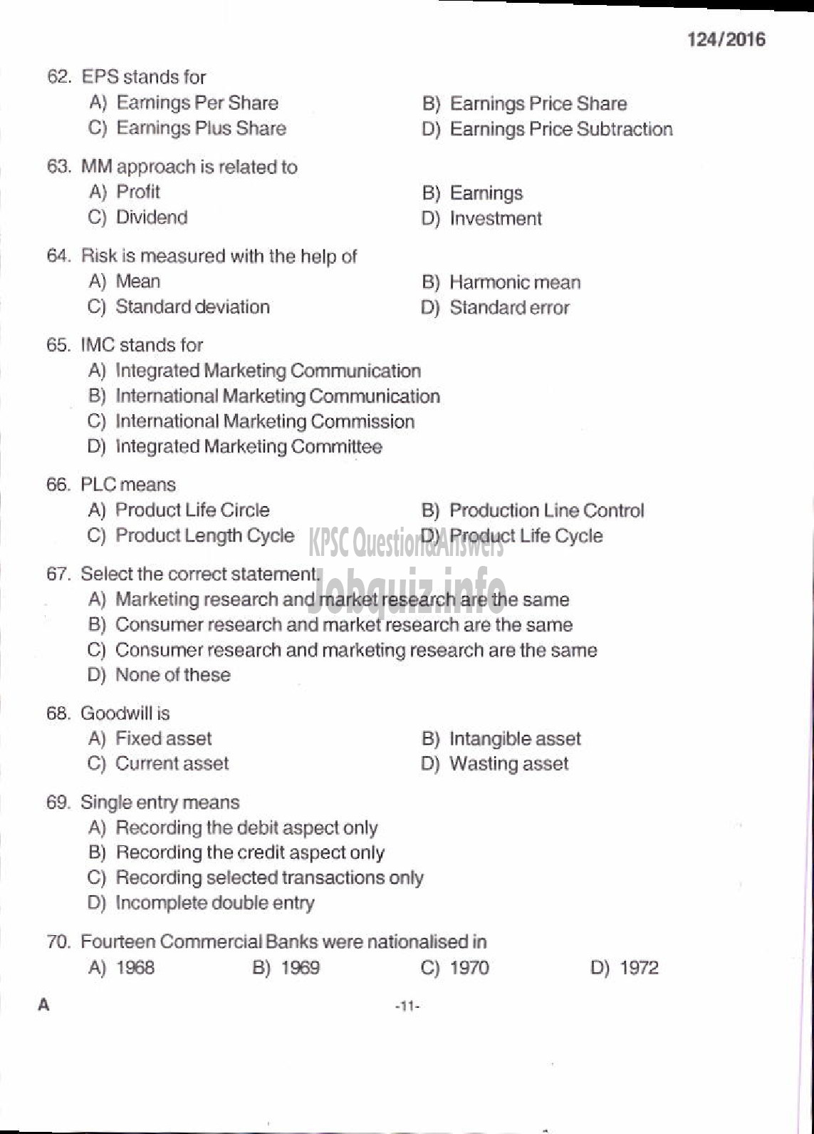 Kerala PSC Question Paper - UNIT MANAGER KSCCF LTD-9