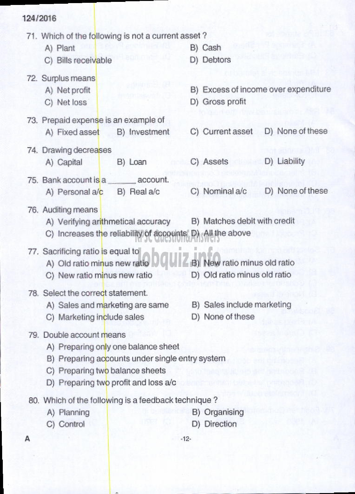 Kerala PSC Question Paper - UNIT MANAGER KSCCF LTD-10