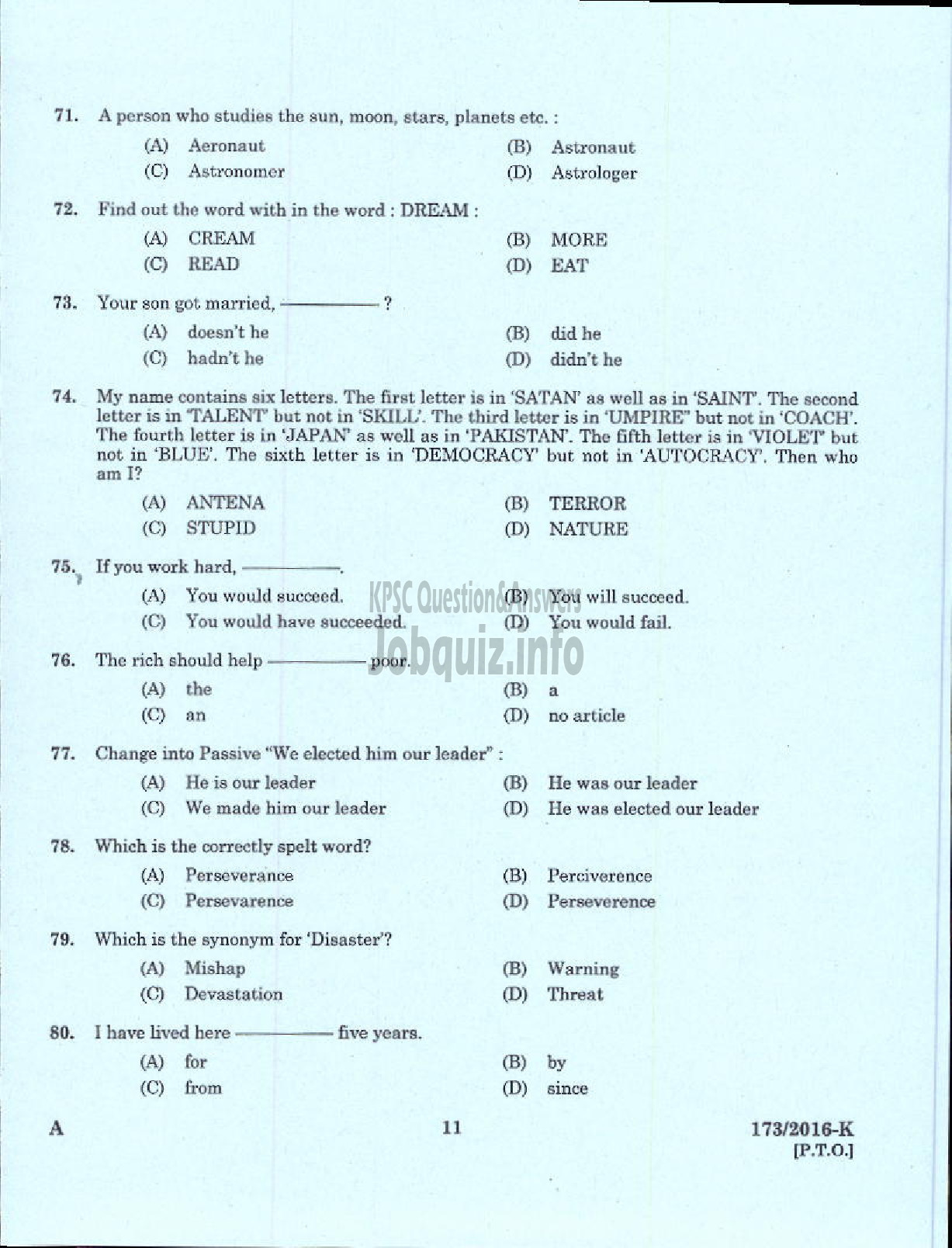 Kerala PSC Question Paper - UP SCHOOL ASSISTANT KANNADA MEDIUM EDUCATION-9