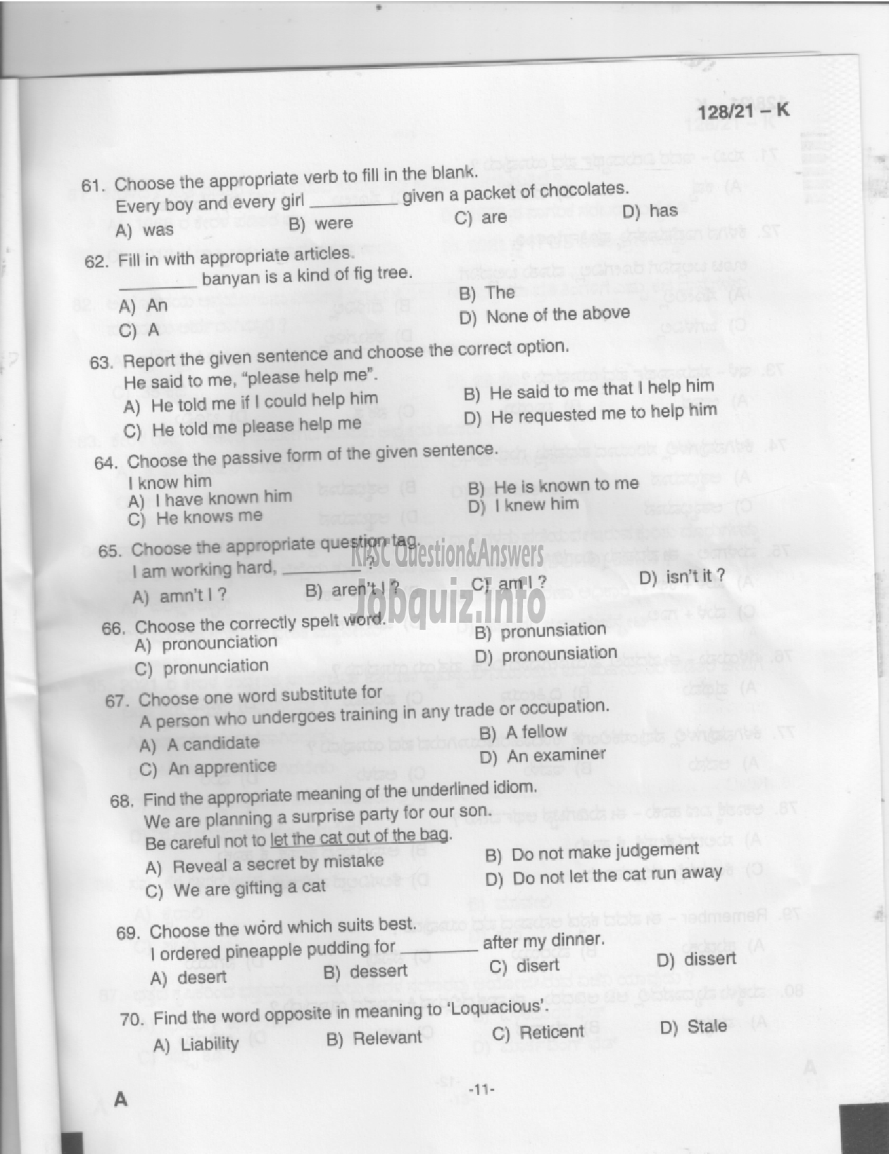 Kerala PSC Question Paper - Upto SSLC Main Exam (Assistant Salesman) - Kerla State Civil Supplies Corporation Ltd-9