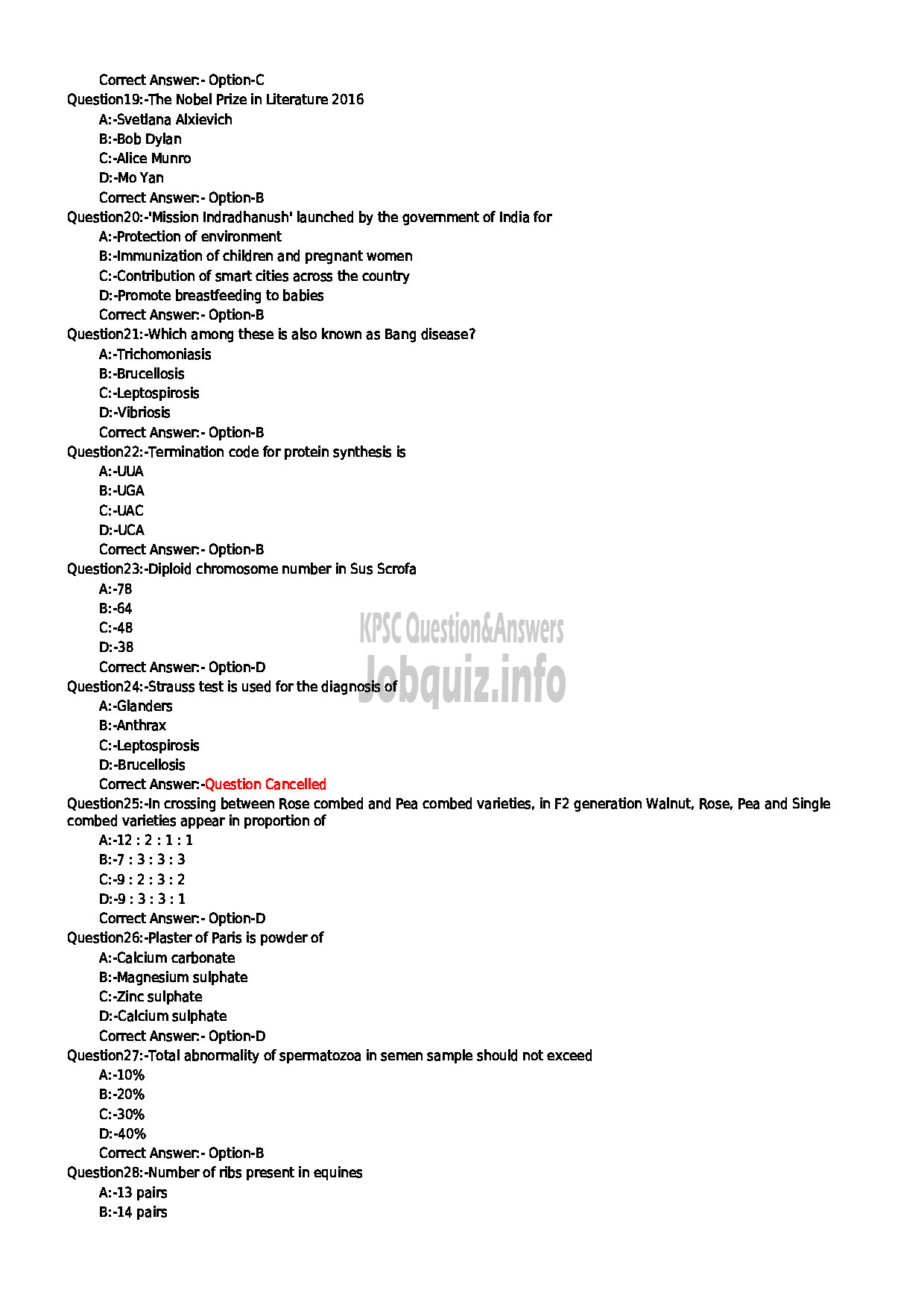 Kerala PSC Question Paper - VETERINARY SURGEON ANIMAL HUSBANDRY-3