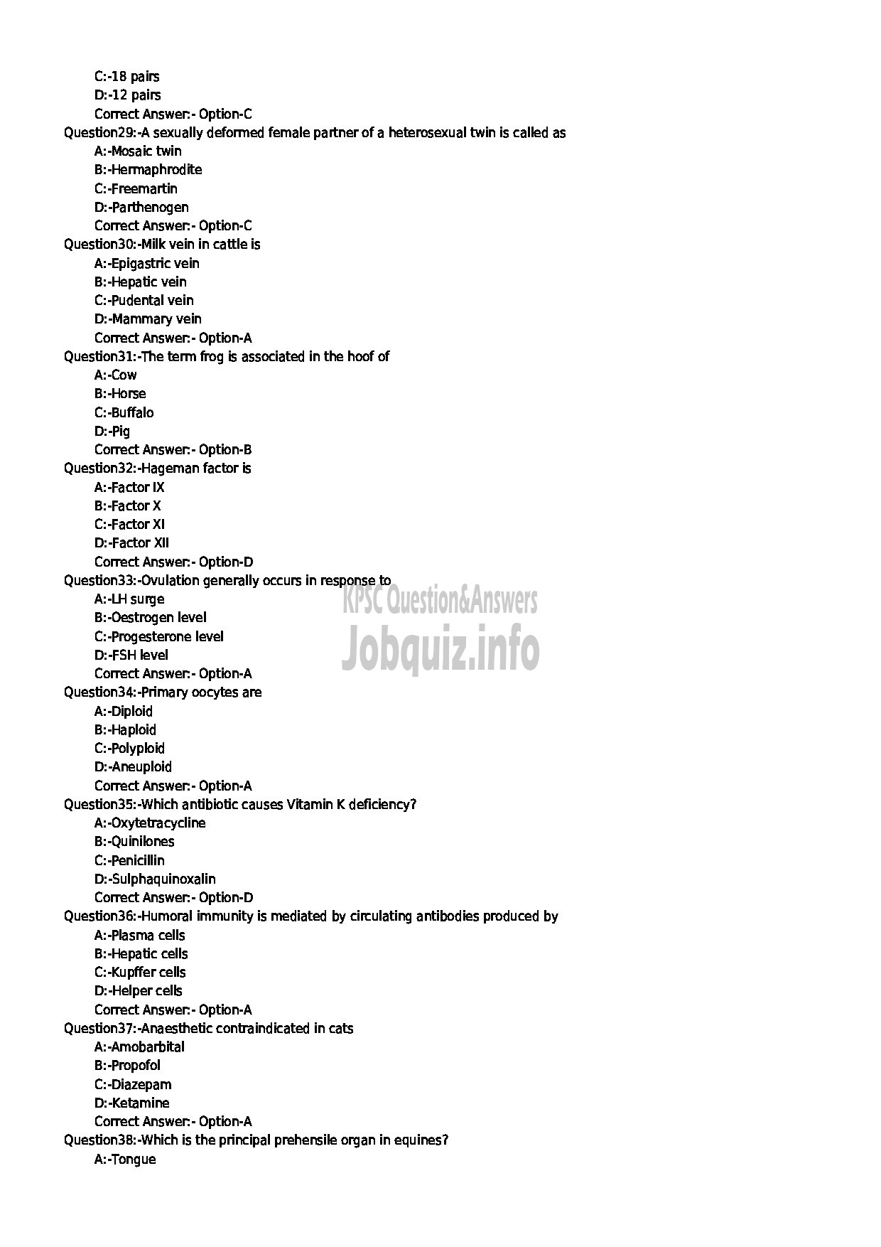 Kerala PSC Question Paper - VETERINARY SURGEON ANIMAL HUSBANDRY-4