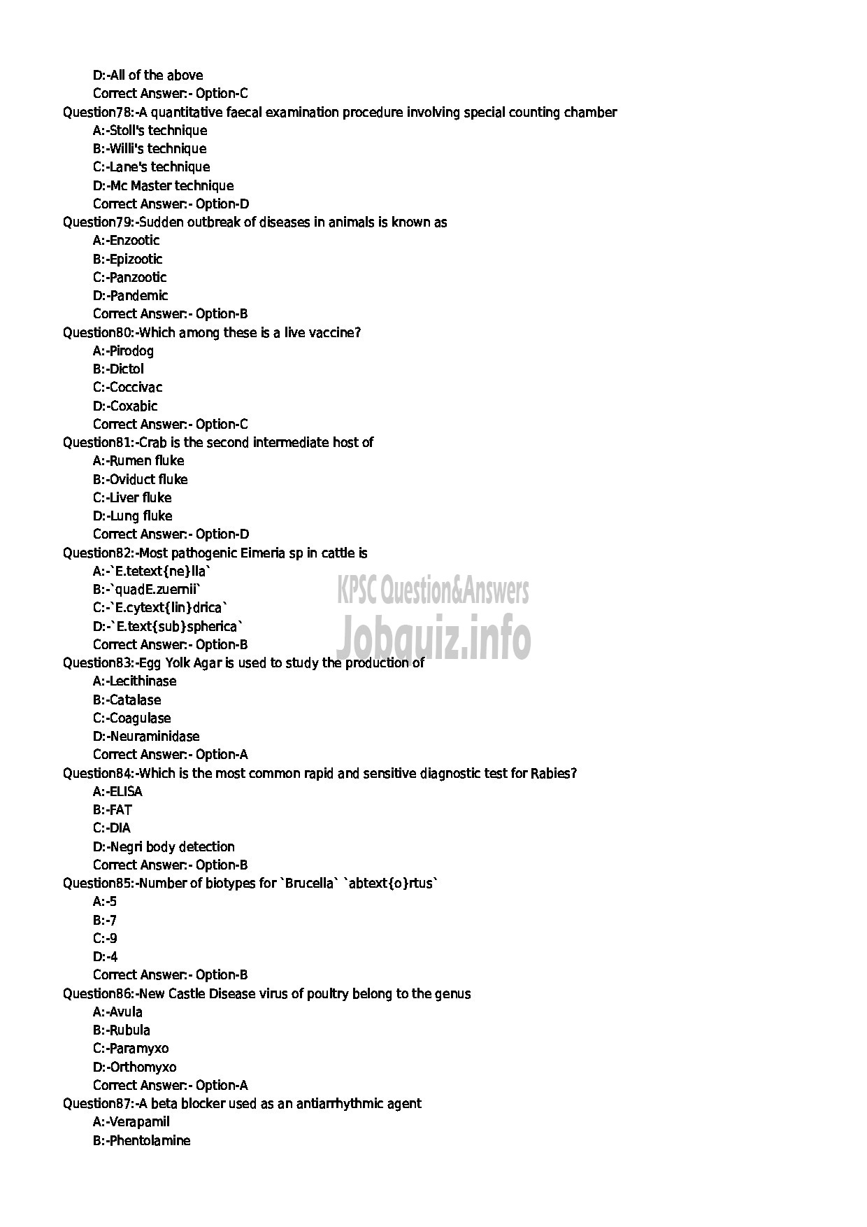 Kerala PSC Question Paper - VETERINARY SURGEON ANIMAL HUSBANDRY-9