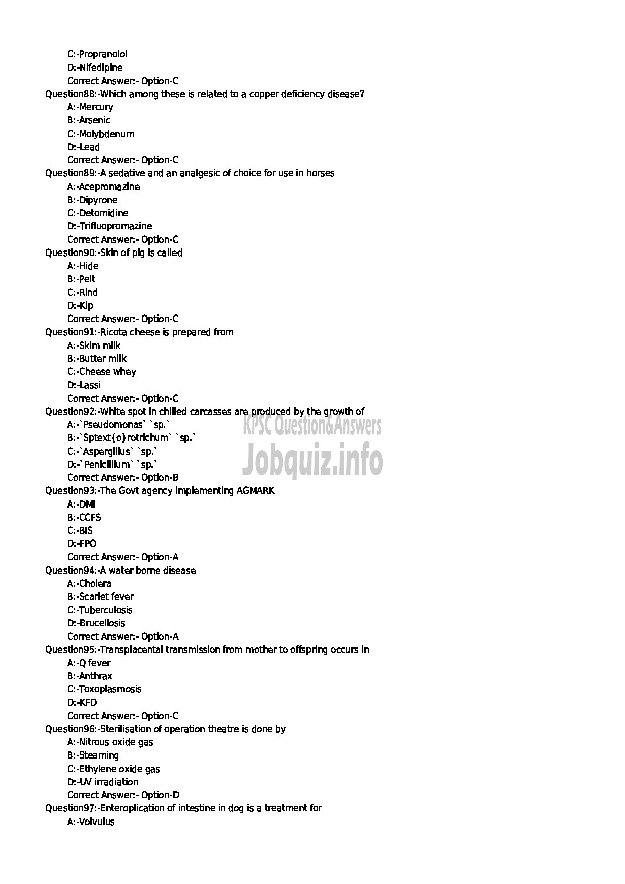 Kerala PSC Question Paper - VETERINARY SURGEON ANIMAL HUSBANDRY-10