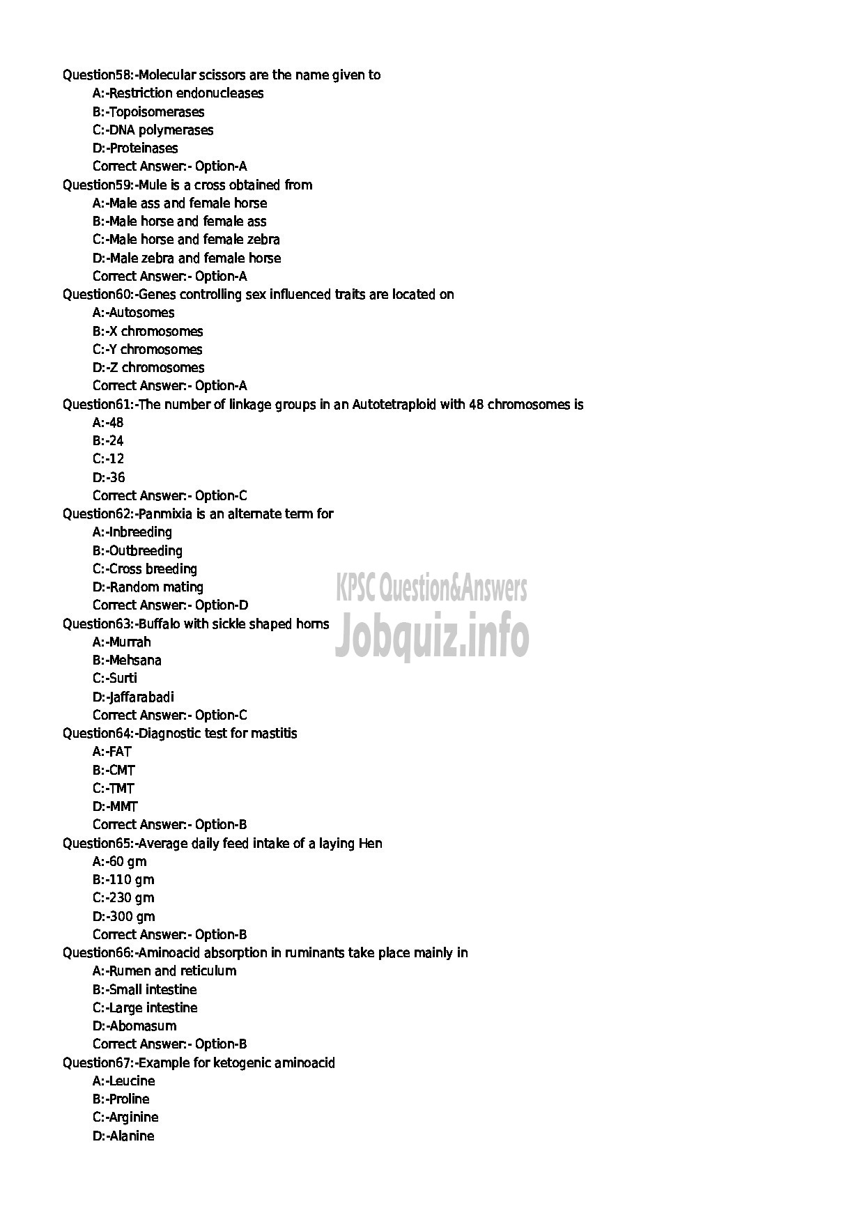 Kerala PSC Question Paper - VETERINARY SURGEON ANIMAL HUSBANDRY-7