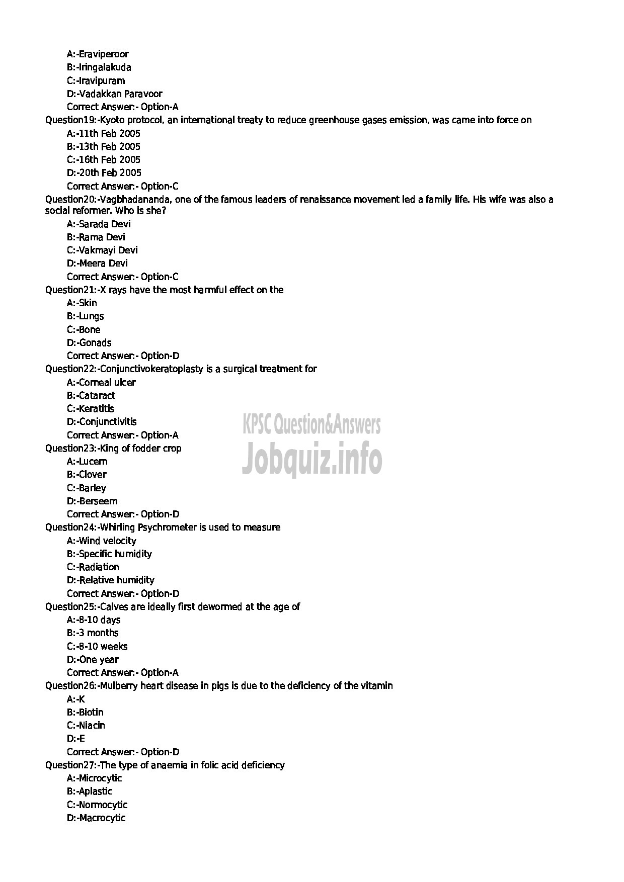 Kerala PSC Question Paper - VETERINARY SURGEON KERALA MUNICIPAL COMMON SERVICE-3