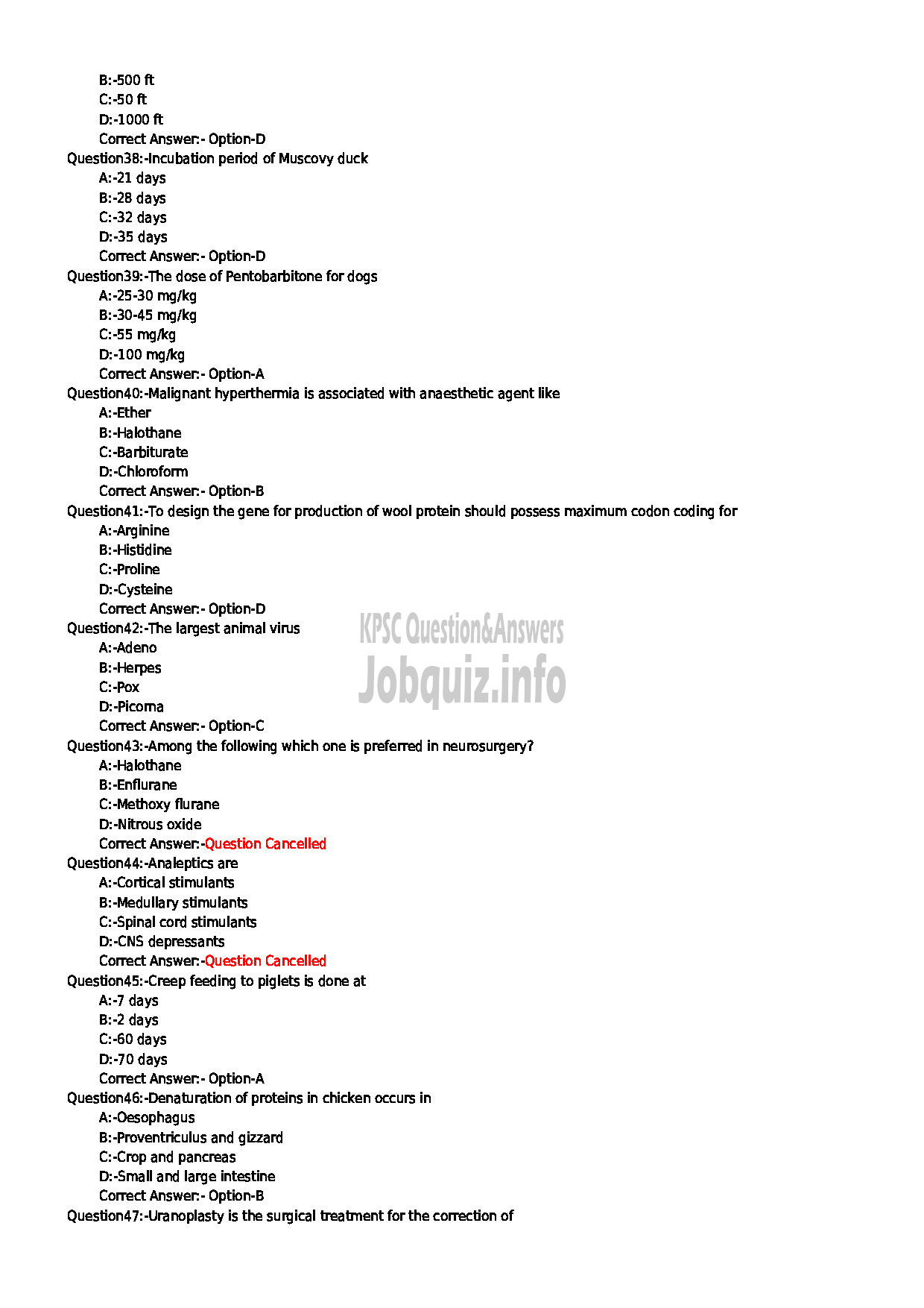 Kerala PSC Question Paper - VETERINARY SURGEON KERALA MUNICIPAL COMMON SERVICE-5