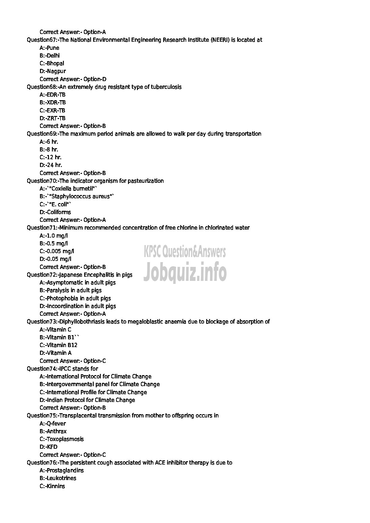 Kerala PSC Question Paper - VETERINARY SURGEON KERALA MUNICIPAL COMMON SERVICE-8