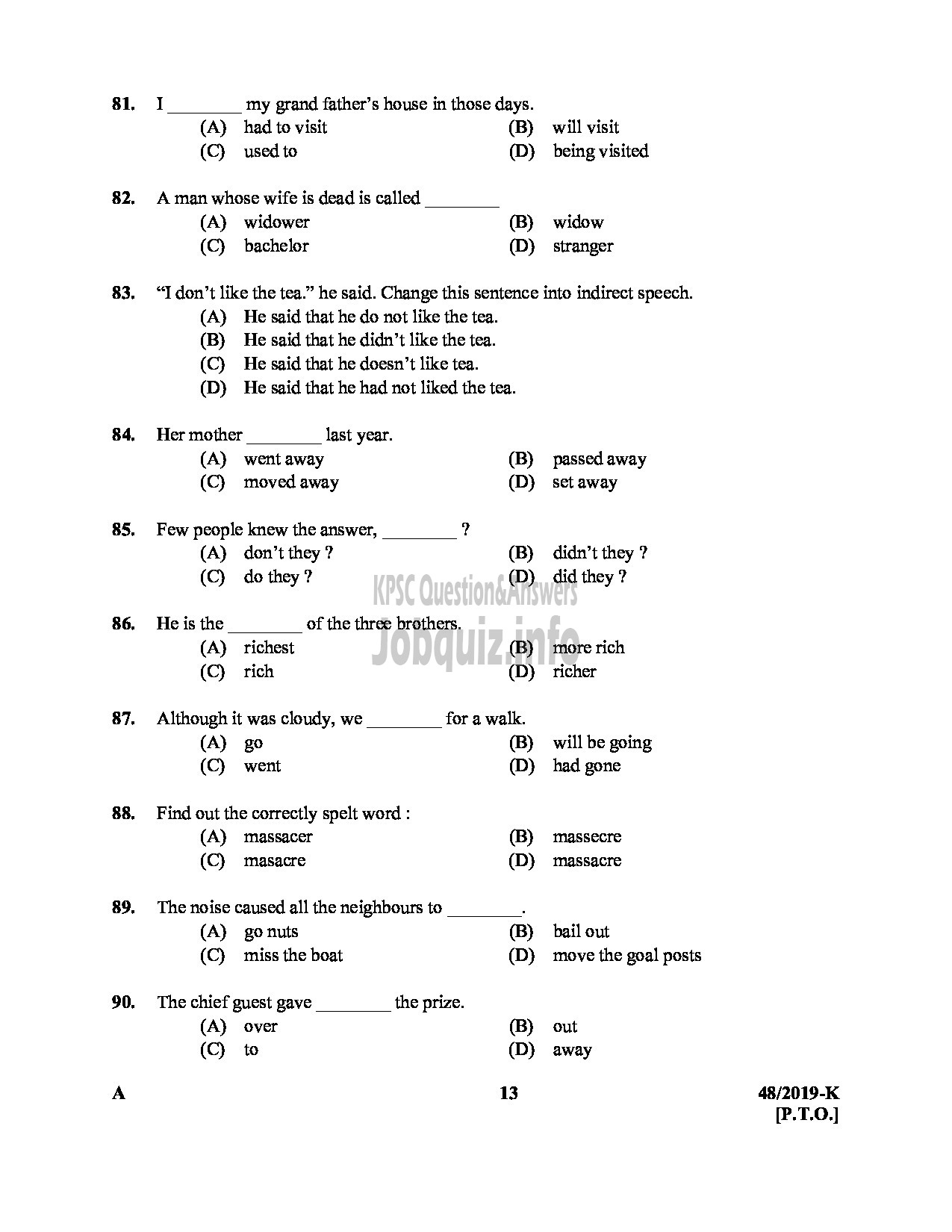 Kerala PSC Question Paper - VILLAGE EXTENSION OFFICER GR II RURAL DEVELOPMENT Kannada -13