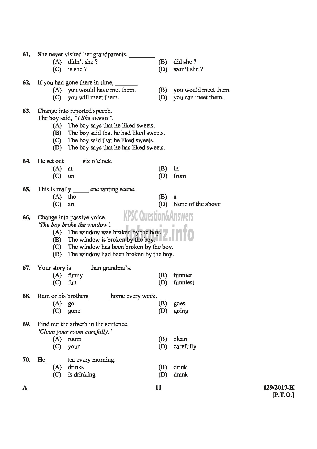 Kerala PSC Question Paper - VILLAGE FIELD ASSISTANT REVENUE ALAPPUZHA, KOTTAYAM,THRISSUR,WAYANAD,KANNUR KANNADA-11