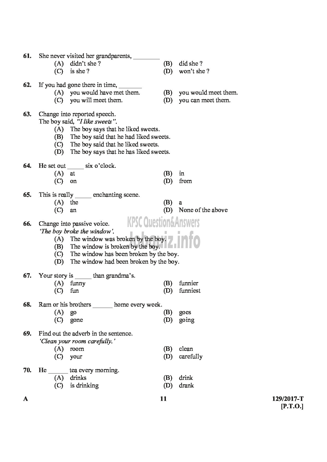 Kerala PSC Question Paper - VILLAGE FIELD ASSISTANT REVENUE ALAPPUZHA, KOTTAYAM,THRISSUR,WAYANAD,KANNUR TAMIL-11