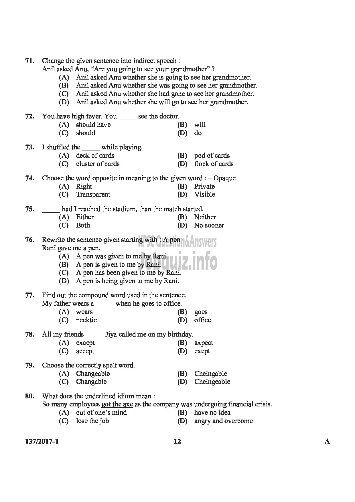 Kerala PSC Question Paper - VILLAGE FIELD ASSISTANT REVENUE KOLLAM ERNAKULAM MALAPPURAM KASARAGOD MEDIUM OF QUESTION TAMIL-12