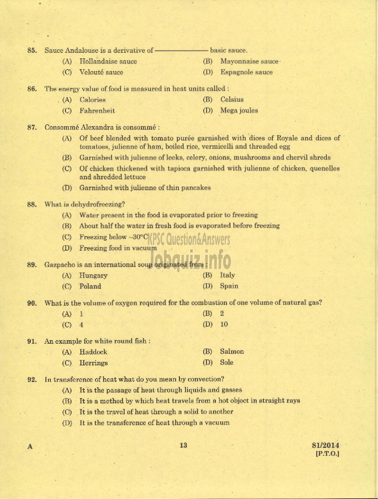 Kerala PSC Question Paper - VOCATIONAL INSTRUCTOR CATERING AND RESTAURANT MANAGEMENT KVHSE-11