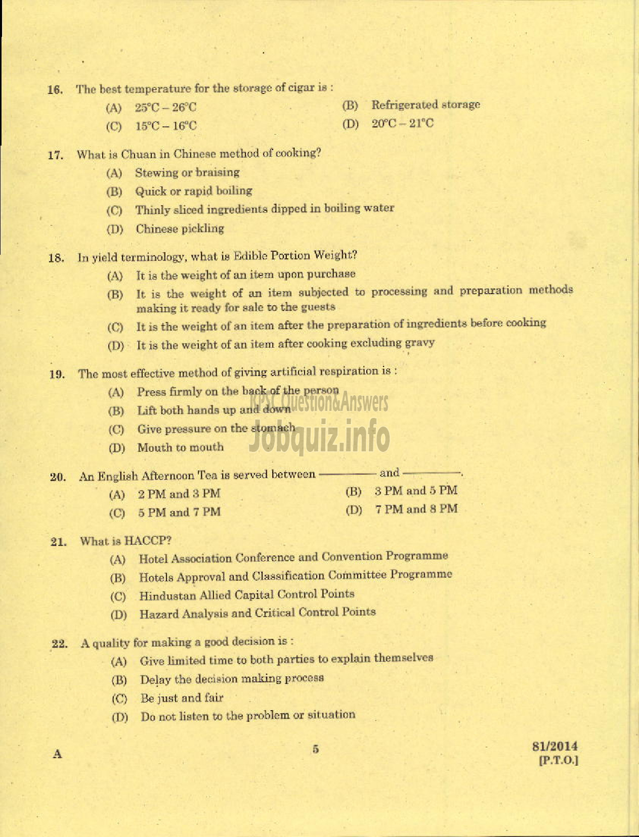 Kerala PSC Question Paper - VOCATIONAL INSTRUCTOR CATERING AND RESTAURANT MANAGEMENT KVHSE-3