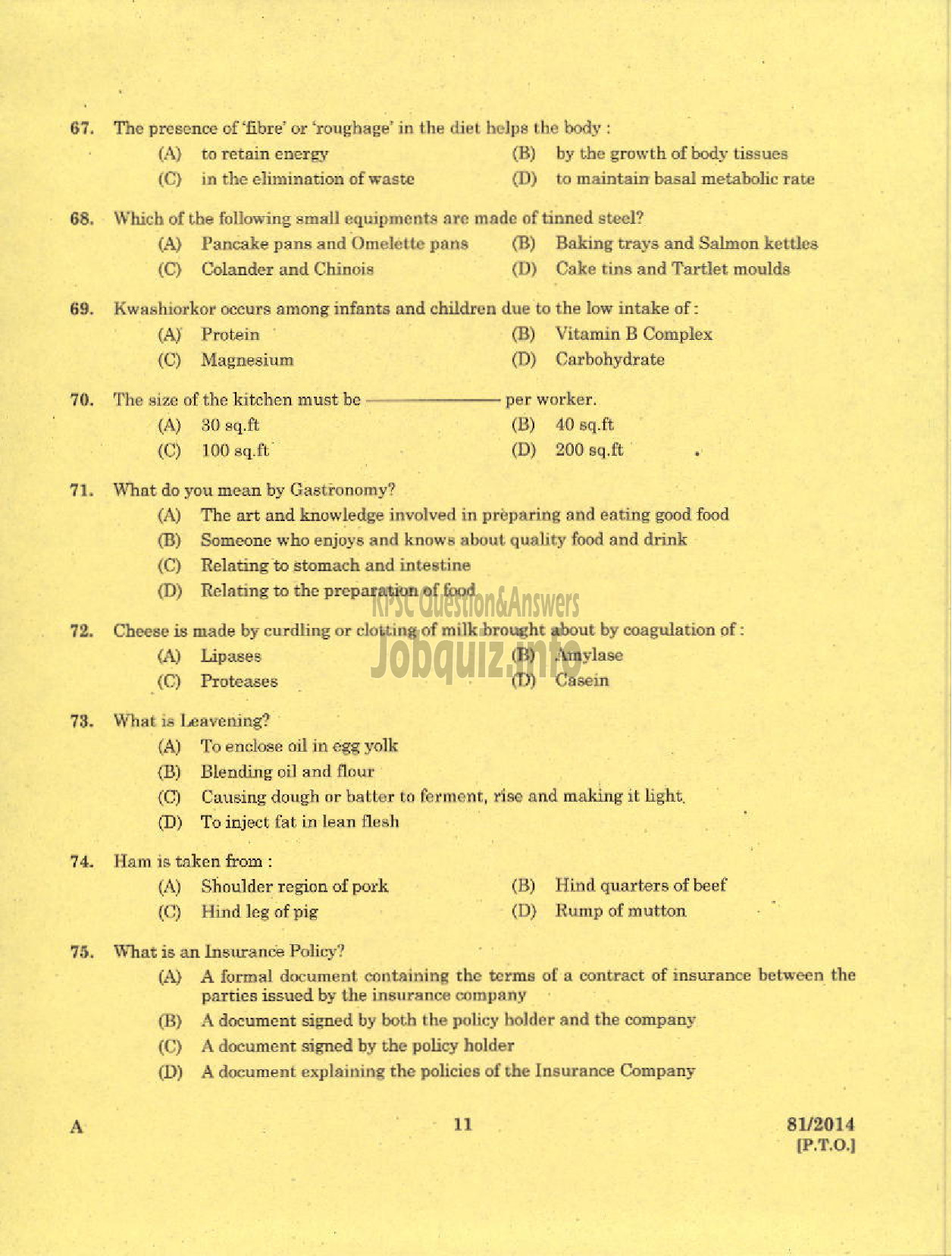 Kerala PSC Question Paper - VOCATIONAL INSTRUCTOR CATERING AND RESTAURANT MANAGEMENT KVHSE-9