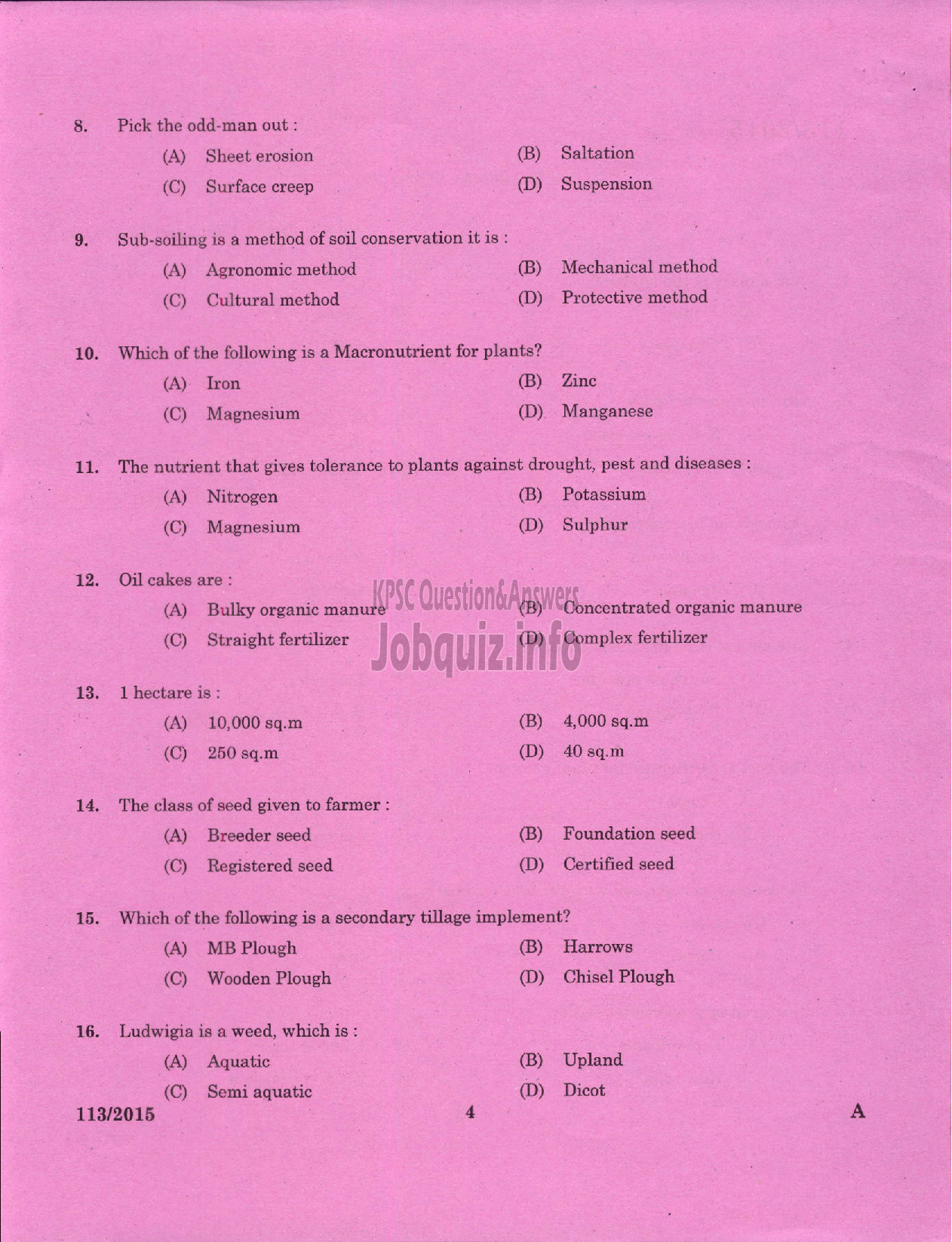 Kerala PSC Question Paper - VOCATIONAL INSTRUCTOR IN AGRICULTURE VHSE-2