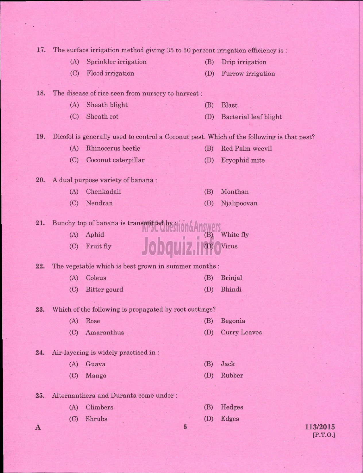 Kerala PSC Question Paper - VOCATIONAL INSTRUCTOR IN AGRICULTURE VHSE-3