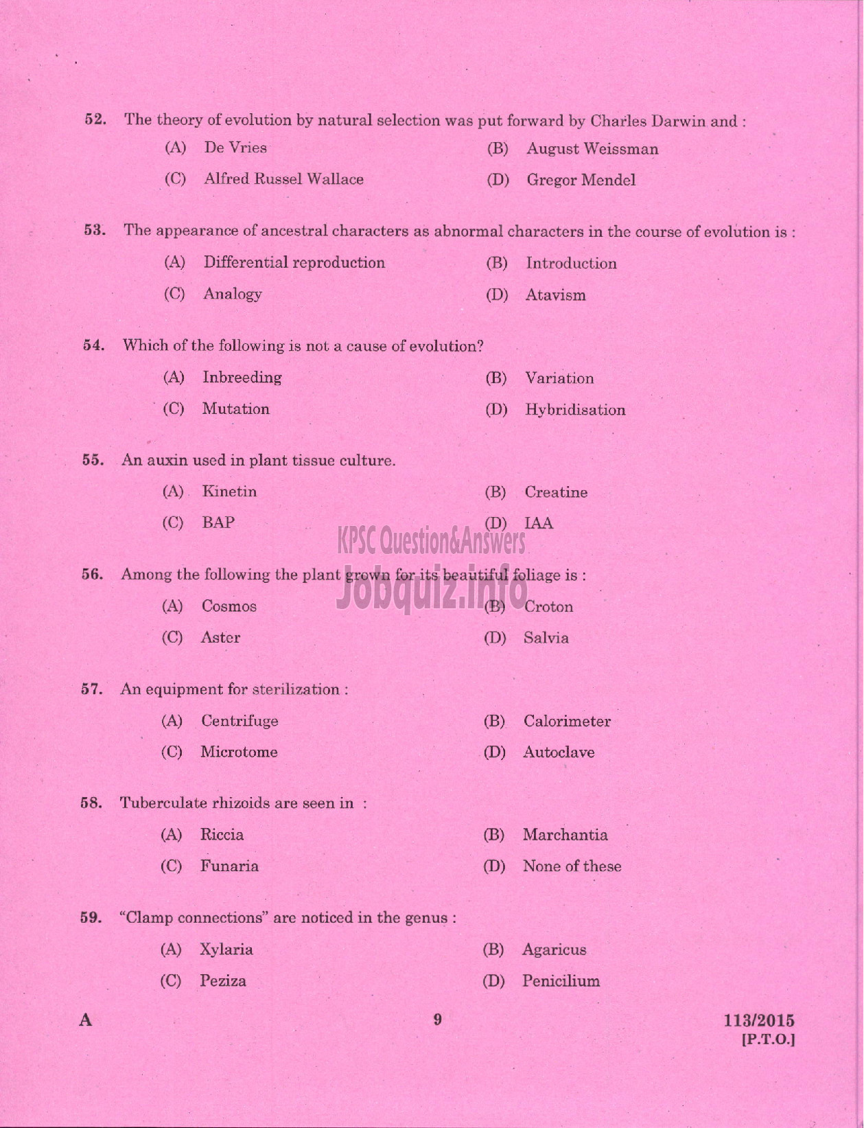 Kerala PSC Question Paper - VOCATIONAL INSTRUCTOR IN AGRICULTURE VHSE-7