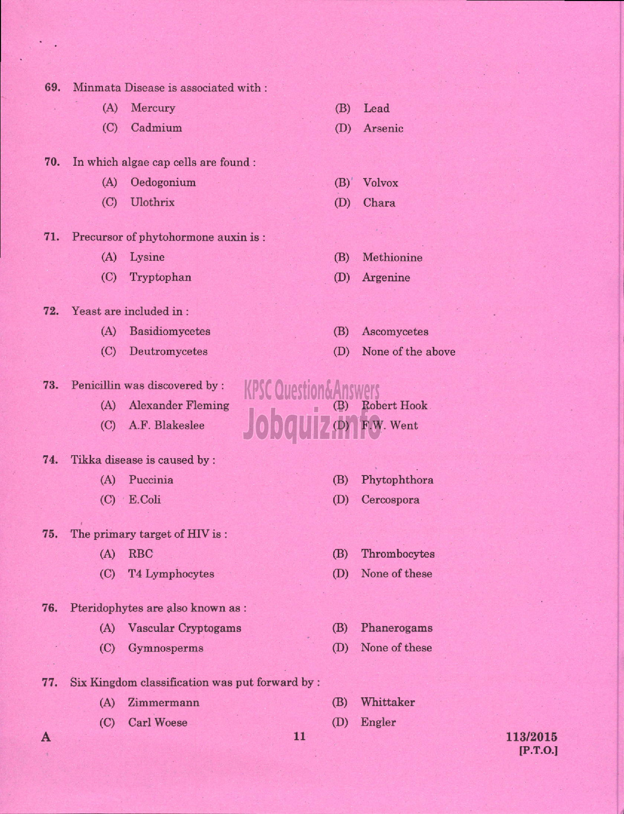 Kerala PSC Question Paper - VOCATIONAL INSTRUCTOR IN AGRICULTURE VHSE-9