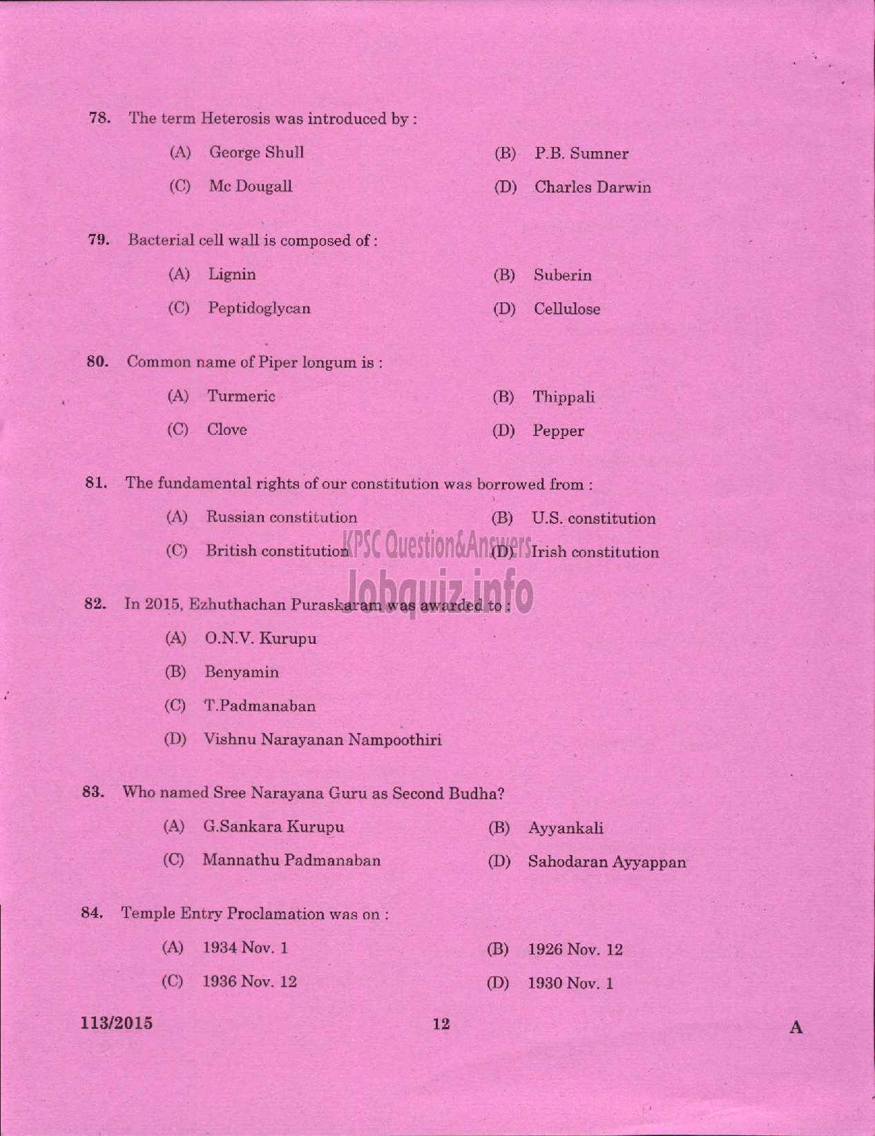 Kerala PSC Question Paper - VOCATIONAL INSTRUCTOR IN AGRICULTURE VHSE-10