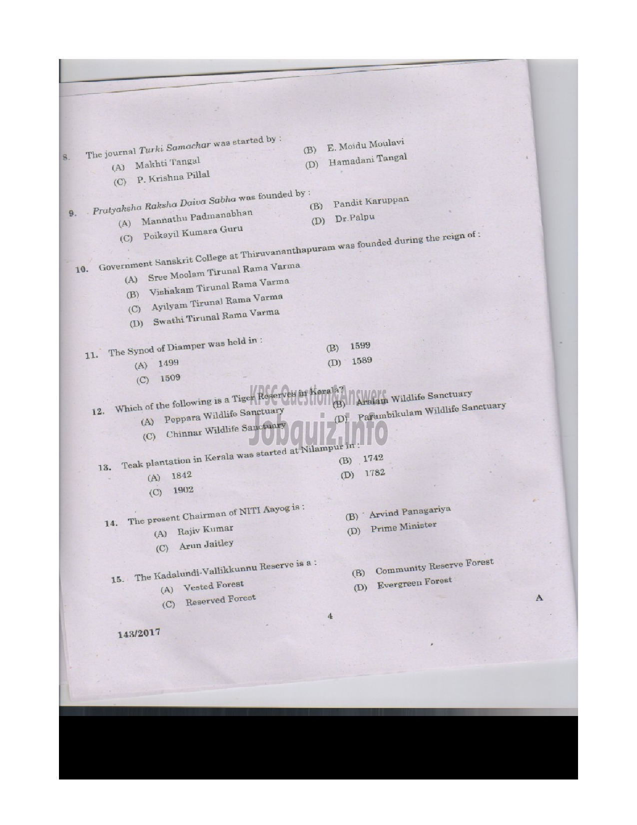 Kerala PSC Question Paper - VOCATIONAL INSTRUCTOR IN CIVIL CONSTRUCTION ANDMAINTENANCE VOCATIONAL HIGHER SECONDARY-3