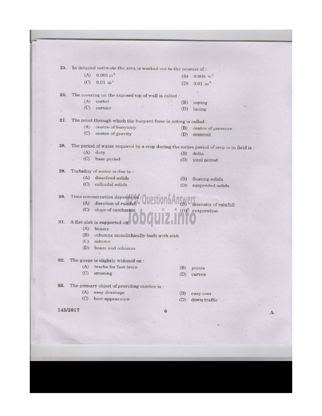 Kerala PSC Question Paper - VOCATIONAL INSTRUCTOR IN CIVIL CONSTRUCTION ANDMAINTENANCE VOCATIONAL HIGHER SECONDARY-5