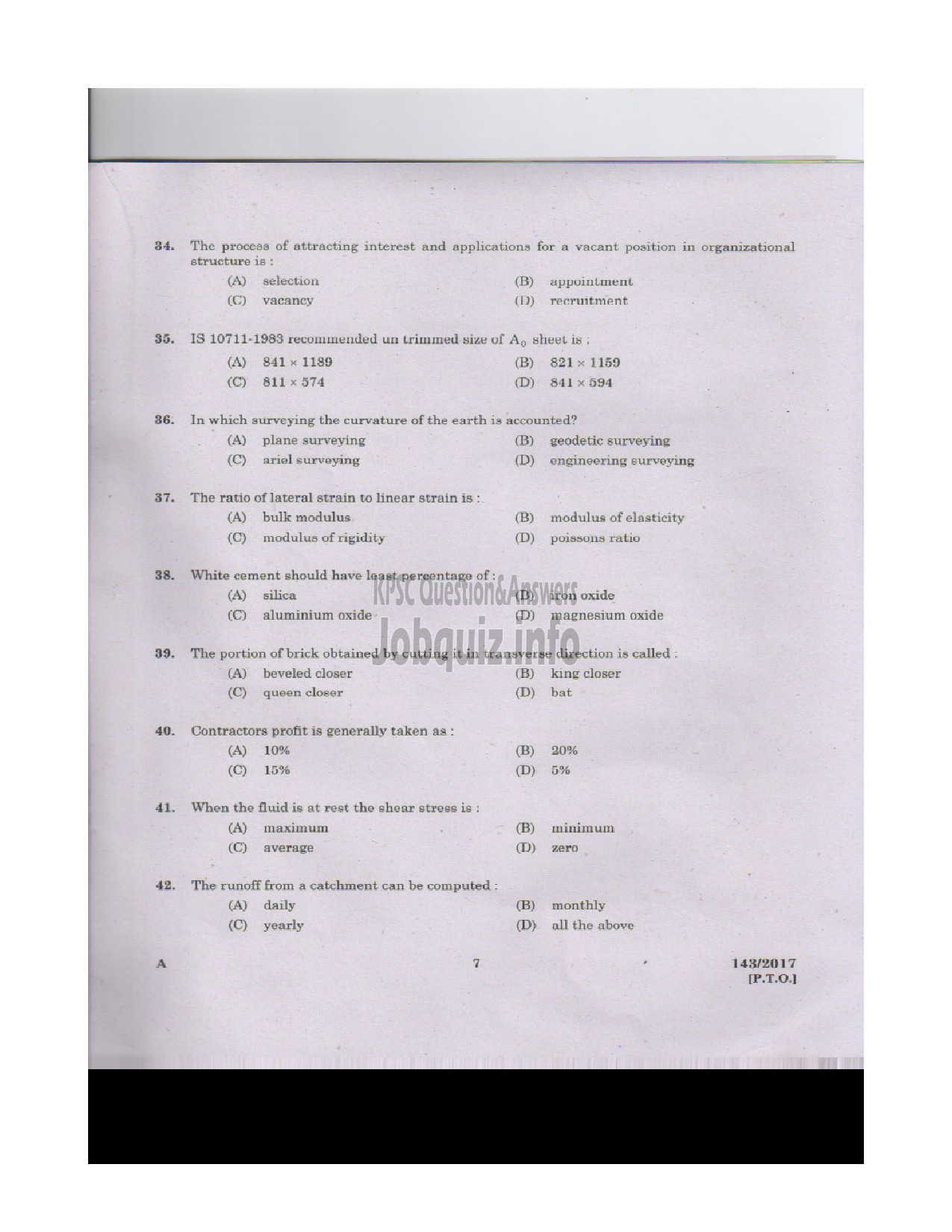 Kerala PSC Question Paper - VOCATIONAL INSTRUCTOR IN CIVIL CONSTRUCTION ANDMAINTENANCE VOCATIONAL HIGHER SECONDARY-6