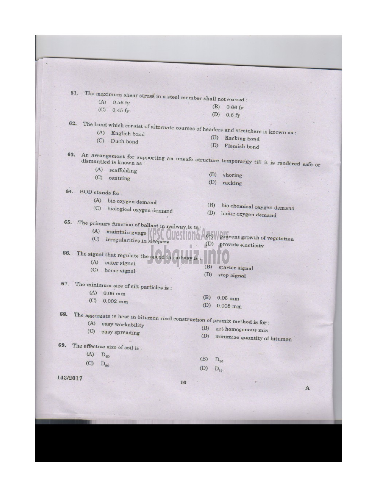 Kerala PSC Question Paper - VOCATIONAL INSTRUCTOR IN CIVIL CONSTRUCTION ANDMAINTENANCE VOCATIONAL HIGHER SECONDARY-9