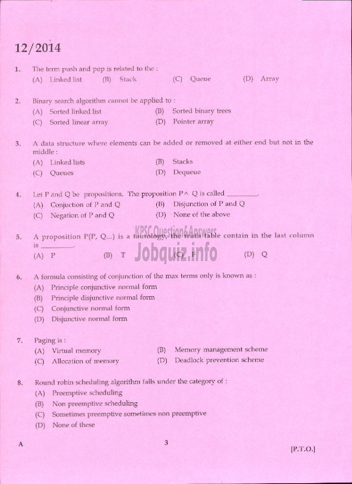 Kerala PSC Question Paper - VOCATIONAL INSTRUCTOR IN COMPUTER APPLICATION VHSE-1