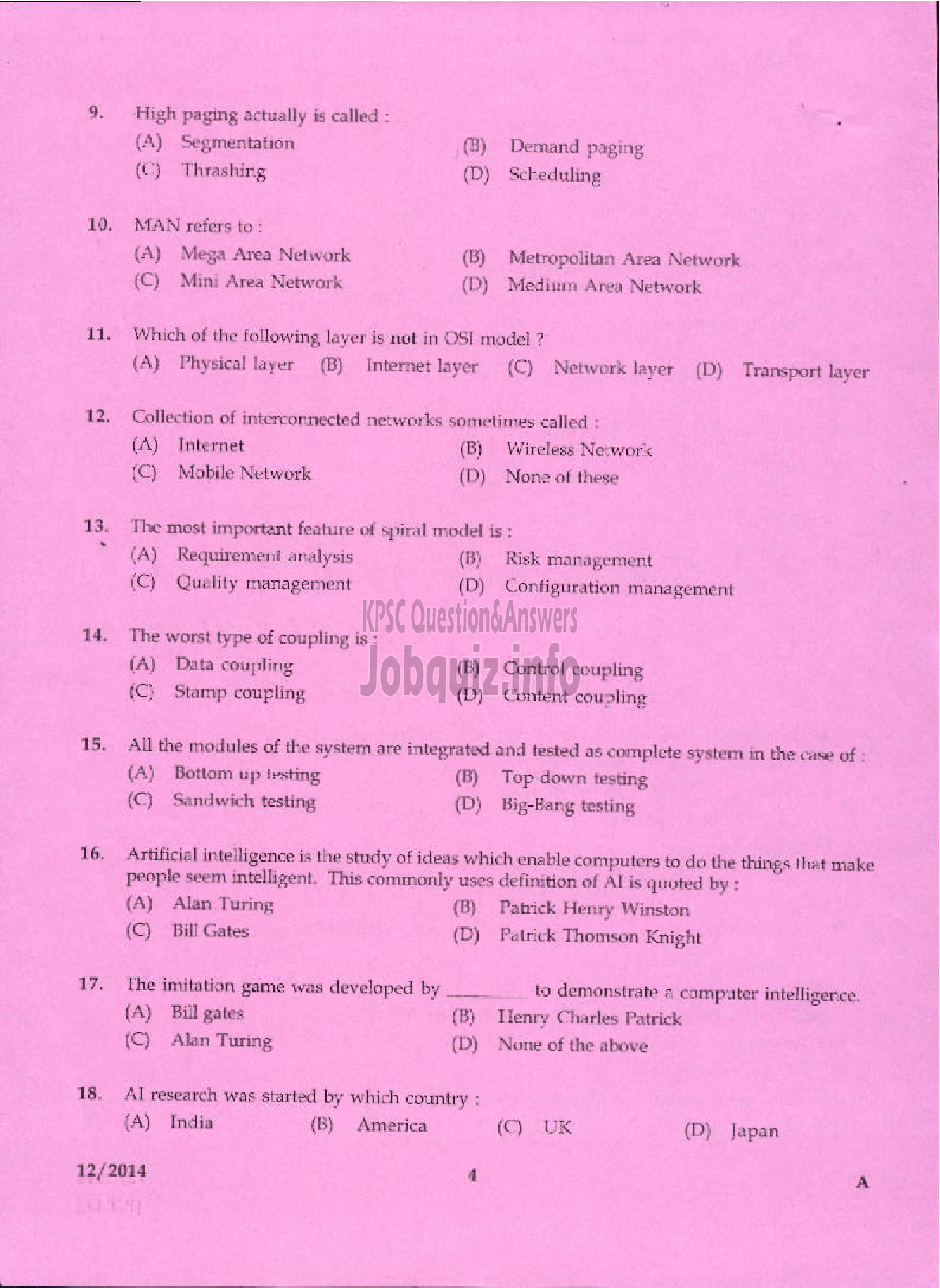 Kerala PSC Question Paper - VOCATIONAL INSTRUCTOR IN COMPUTER APPLICATION VHSE-2
