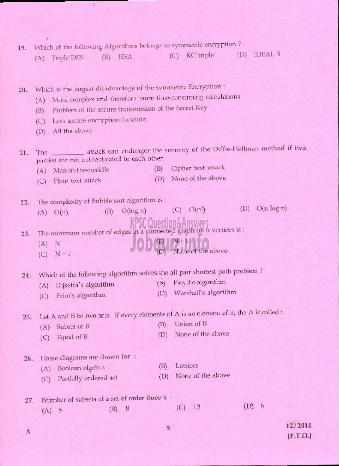 Kerala PSC Question Paper - VOCATIONAL INSTRUCTOR IN COMPUTER APPLICATION VHSE-3
