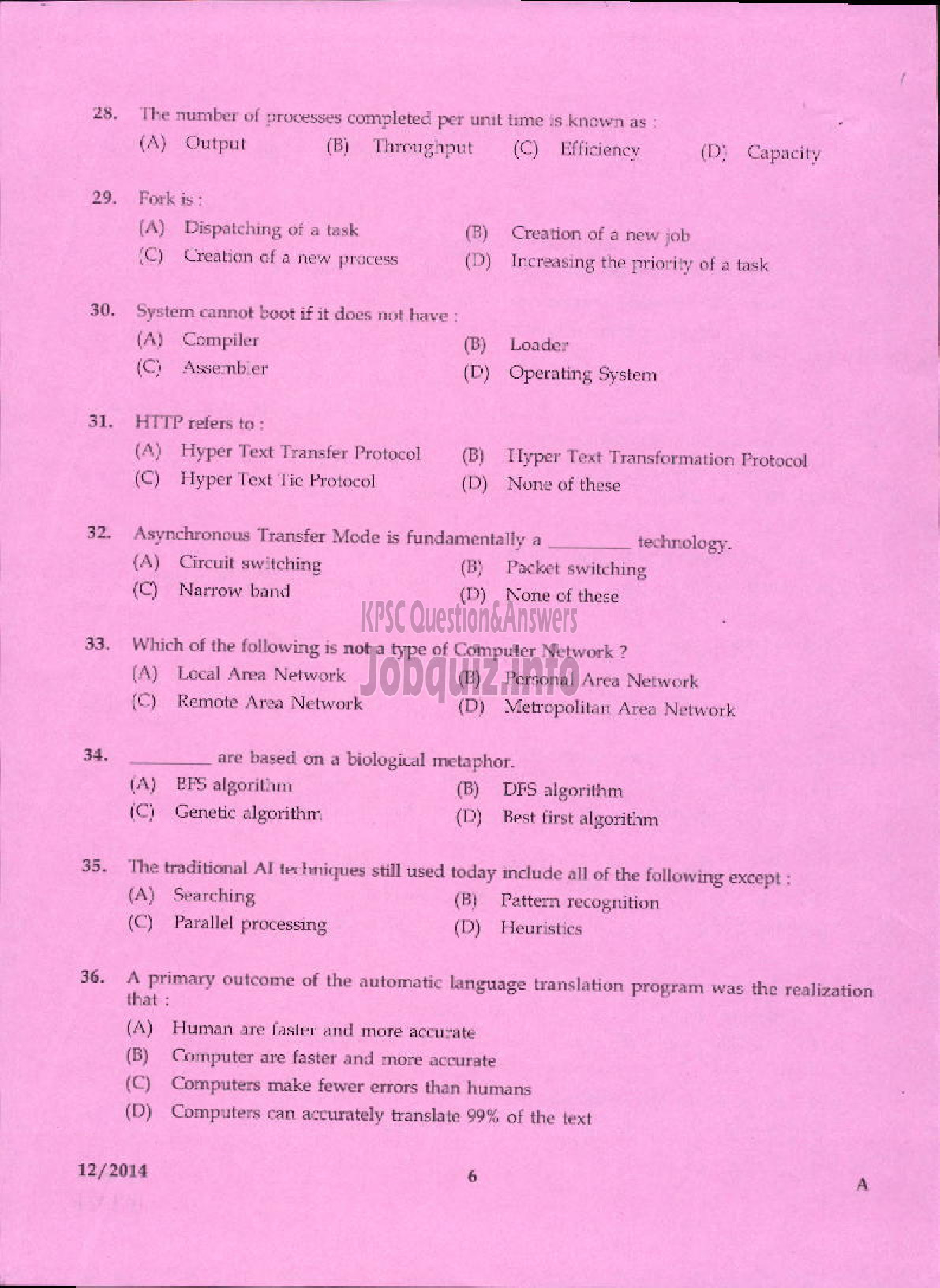 Kerala PSC Question Paper - VOCATIONAL INSTRUCTOR IN COMPUTER APPLICATION VHSE-4