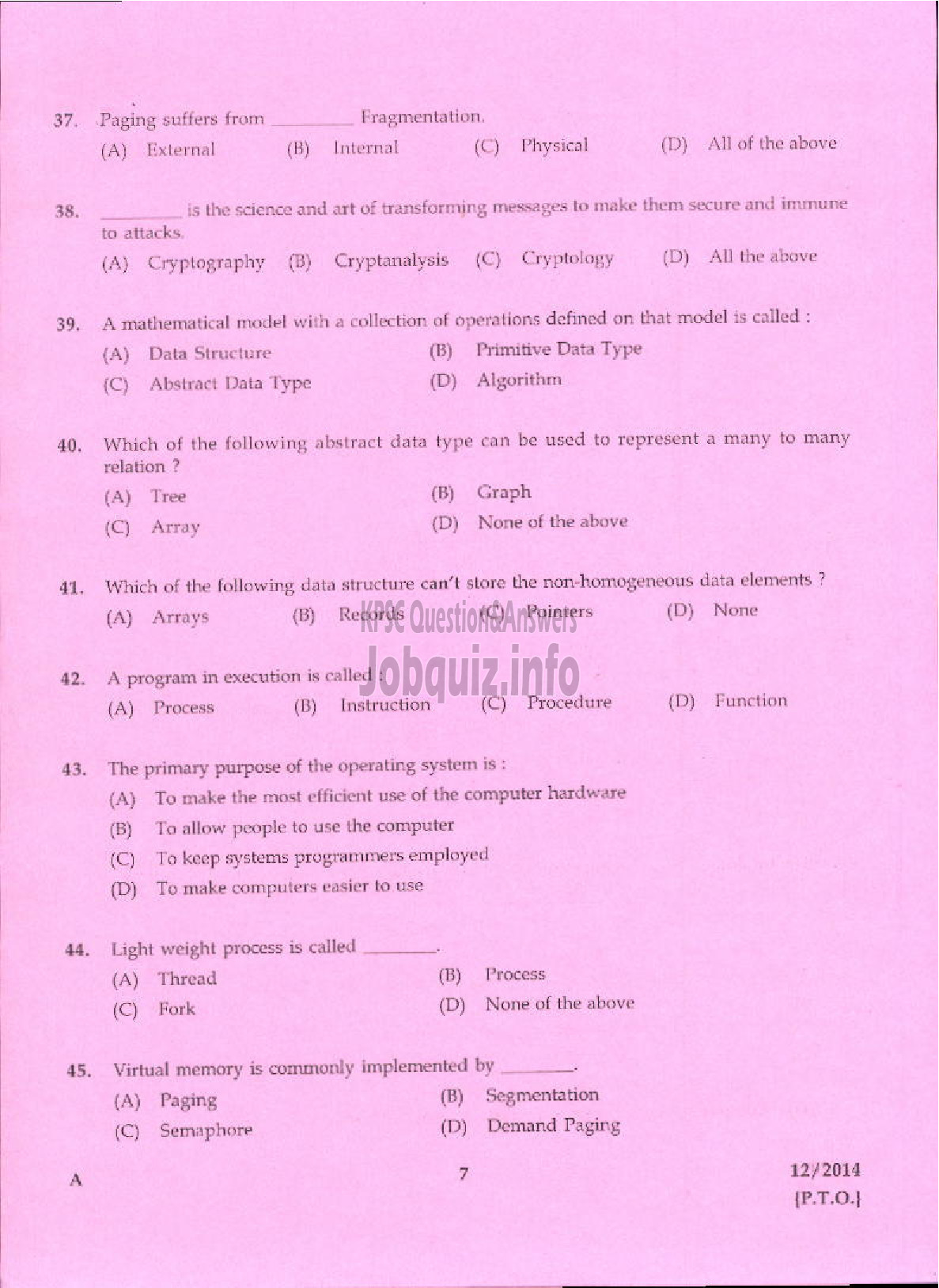Kerala PSC Question Paper - VOCATIONAL INSTRUCTOR IN COMPUTER APPLICATION VHSE-5