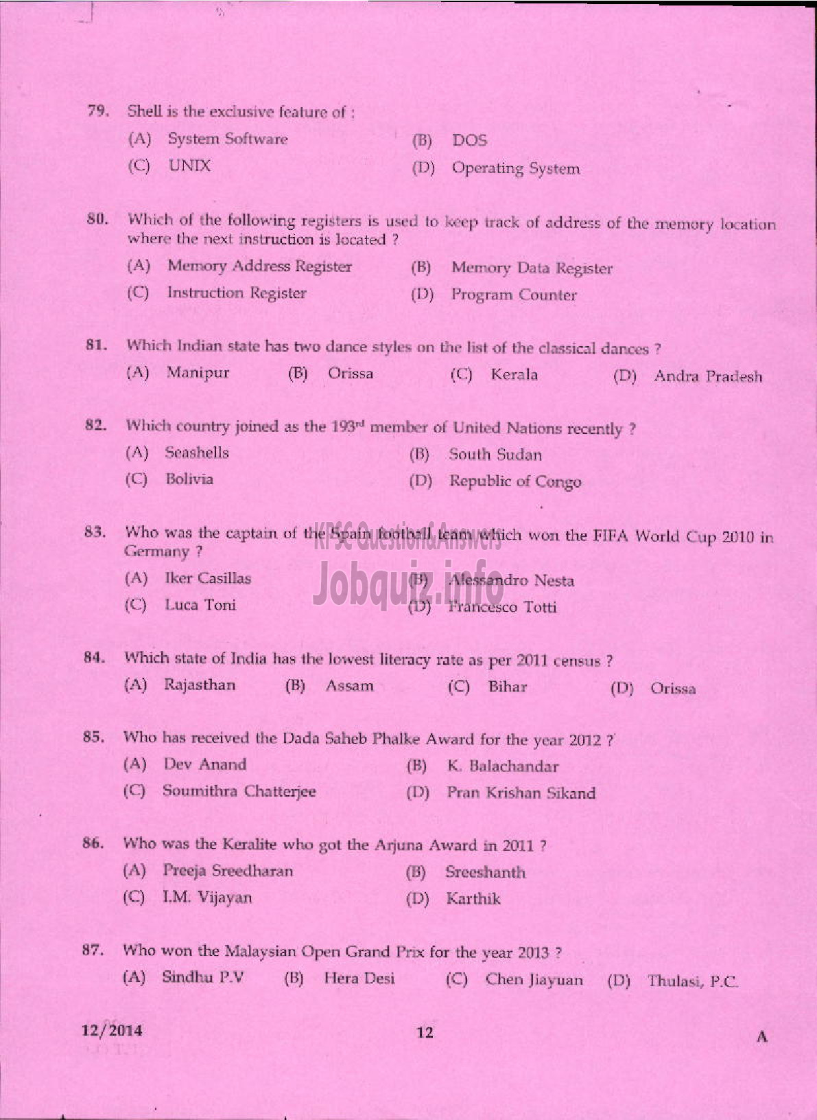 Kerala PSC Question Paper - VOCATIONAL INSTRUCTOR IN COMPUTER APPLICATION VHSE-10