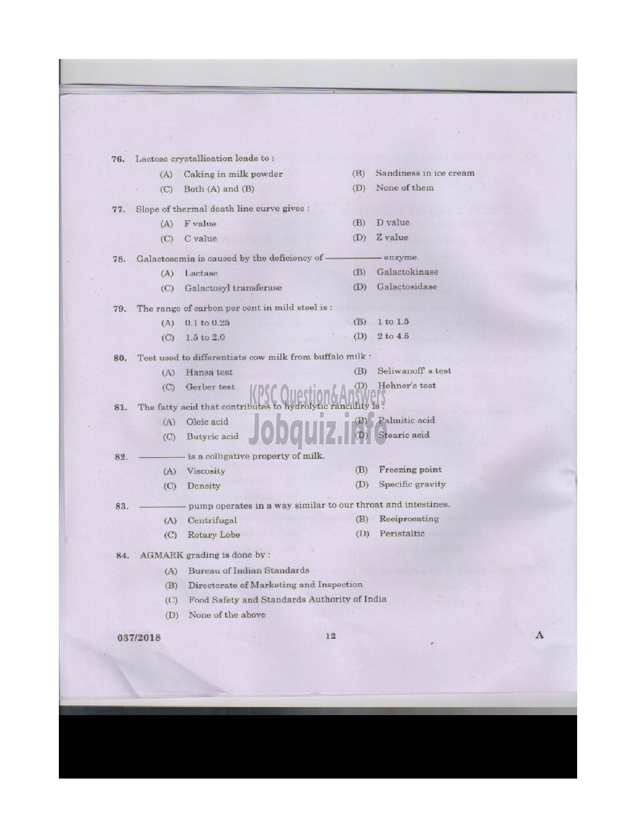 Kerala PSC Question Paper - VOCATIONAL INSTRUCTOR IN DAIRYING MILK PRODUCTS VOCATIONAL HIGHER SECONDARY EDUCATION-11