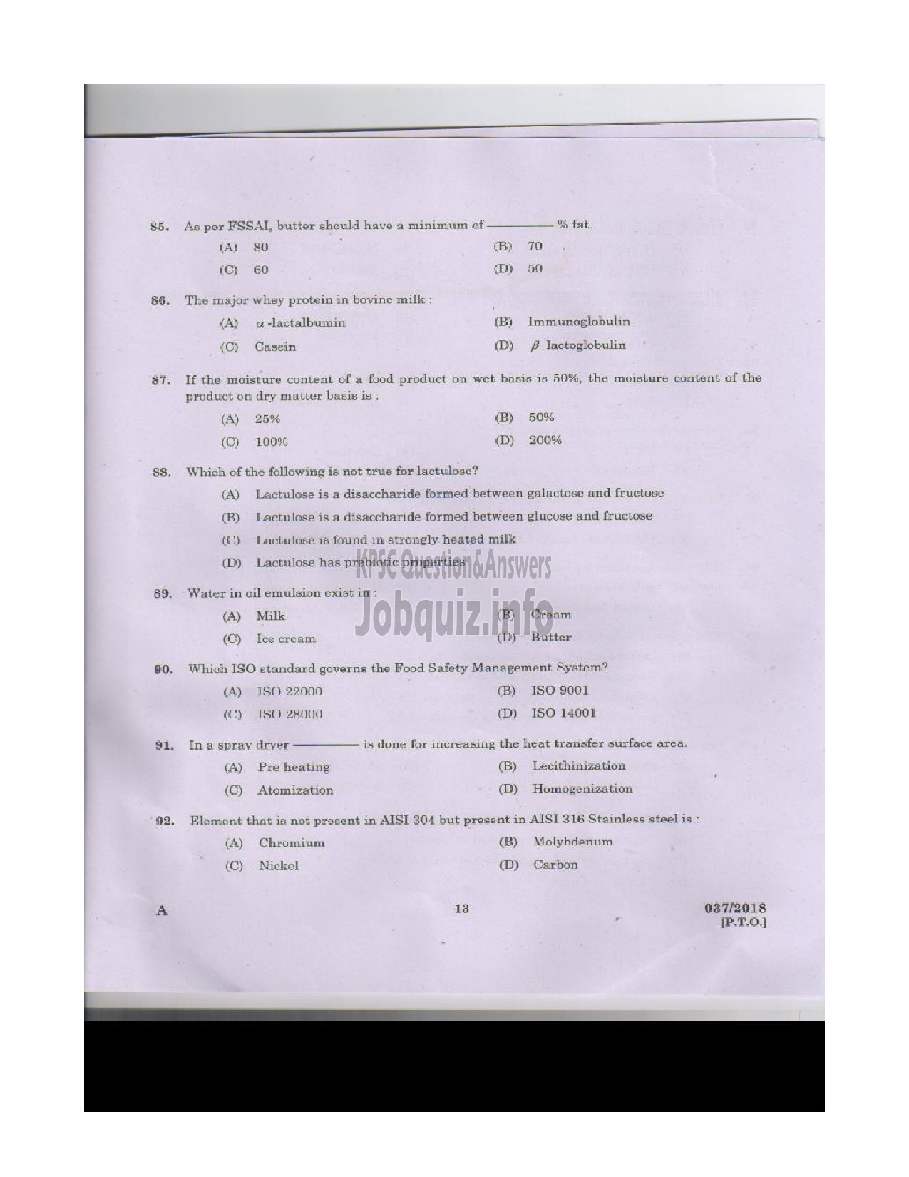 Kerala PSC Question Paper - VOCATIONAL INSTRUCTOR IN DAIRYING MILK PRODUCTS VOCATIONAL HIGHER SECONDARY EDUCATION-12