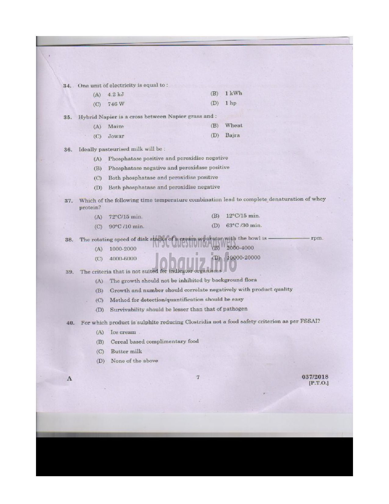 Kerala PSC Question Paper - VOCATIONAL INSTRUCTOR IN DAIRYING MILK PRODUCTS VOCATIONAL HIGHER SECONDARY EDUCATION-6