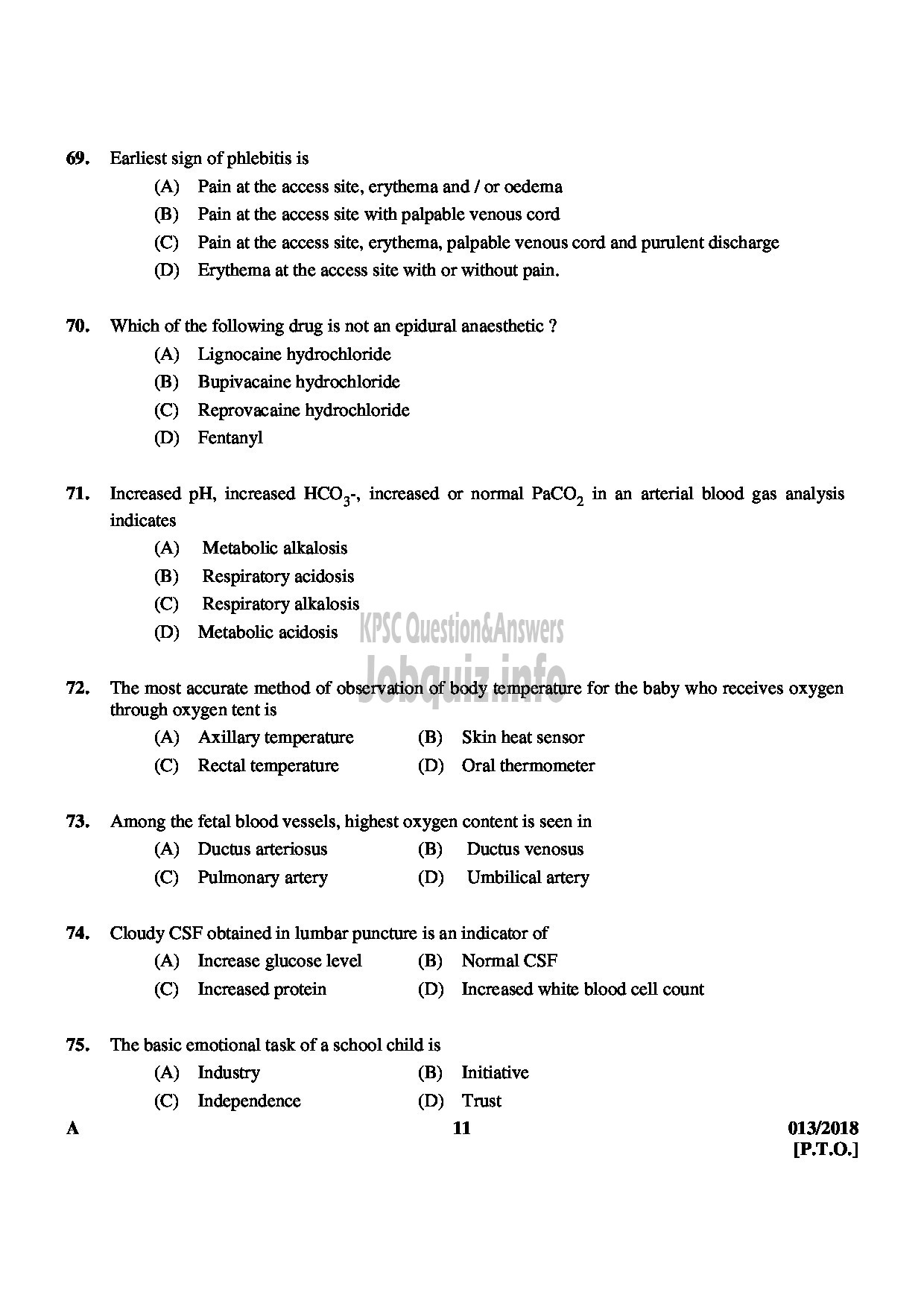 Kerala PSC Question Paper - VOCATIONAL INSTRUCTOR IN DOMESTIC NURSING VHSE-11