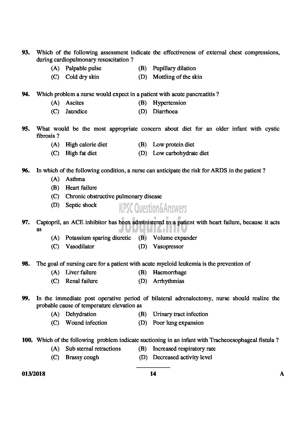 Kerala PSC Question Paper - VOCATIONAL INSTRUCTOR IN DOMESTIC NURSING VHSE-14