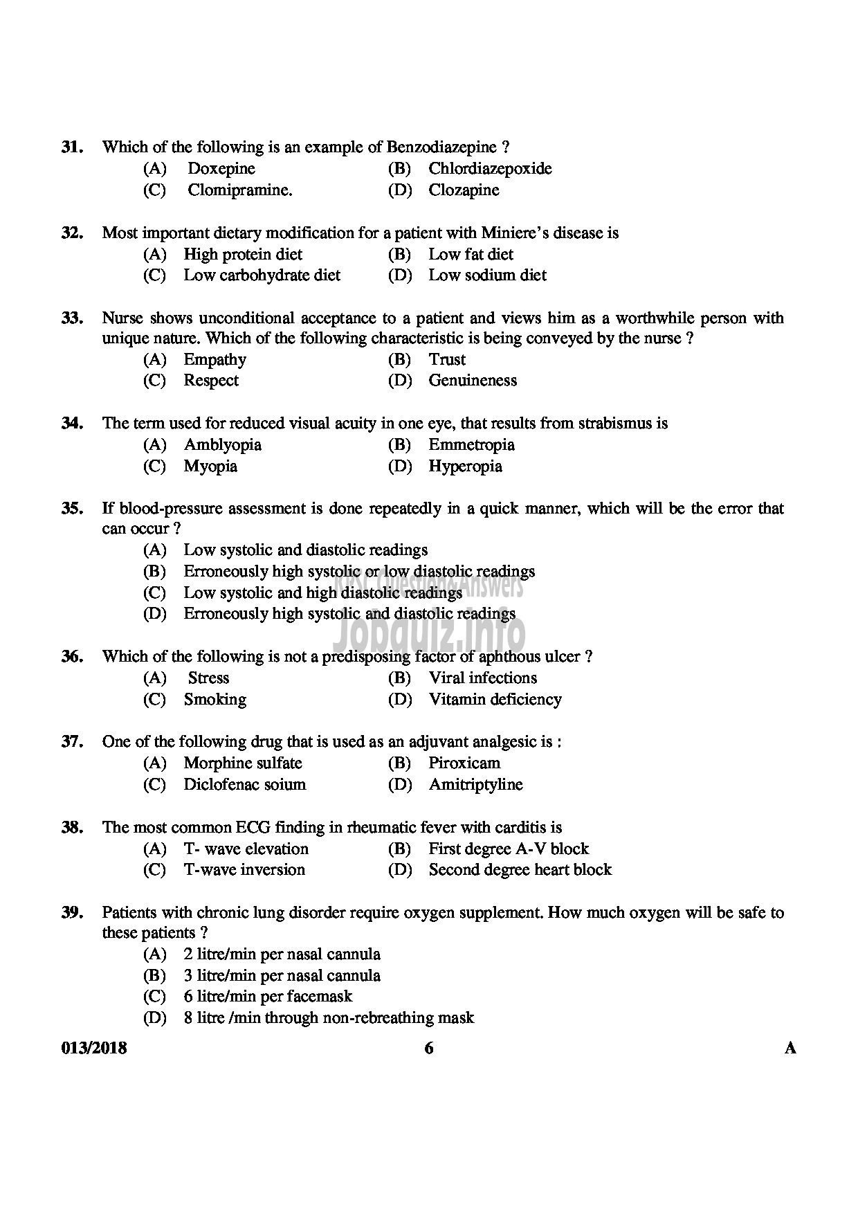 Kerala PSC Question Paper - VOCATIONAL INSTRUCTOR IN DOMESTIC NURSING VHSE-6