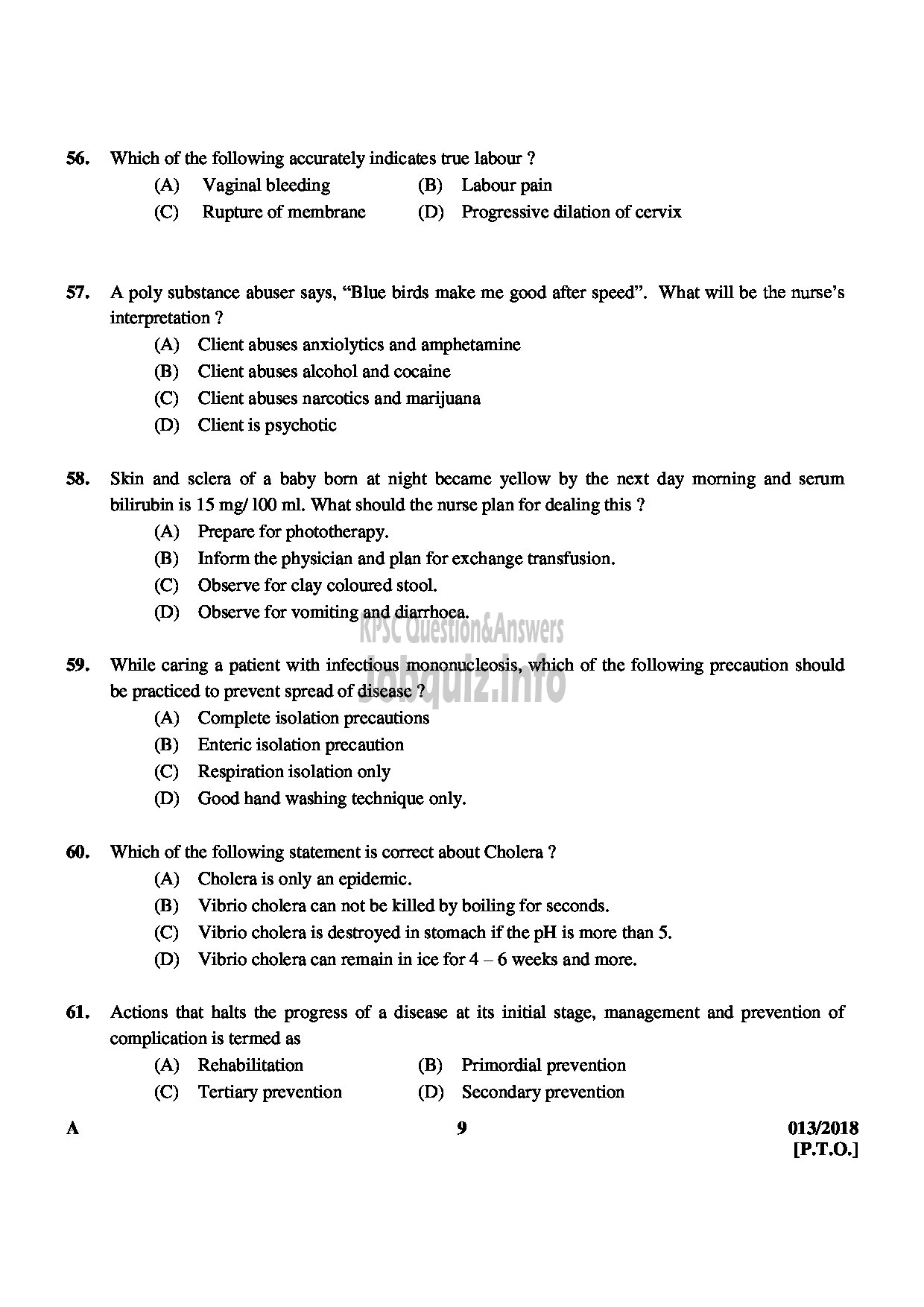 Kerala PSC Question Paper - VOCATIONAL INSTRUCTOR IN DOMESTIC NURSING VHSE-9